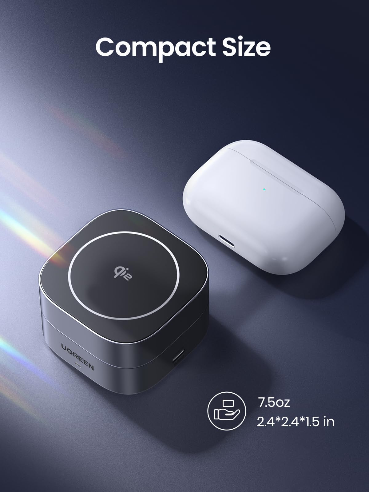 صورة محطة شحن مغناطيسية قابلة للطي Ugreen 35316 2 في 1 (تعمل بمنفذ USB، رمادي)