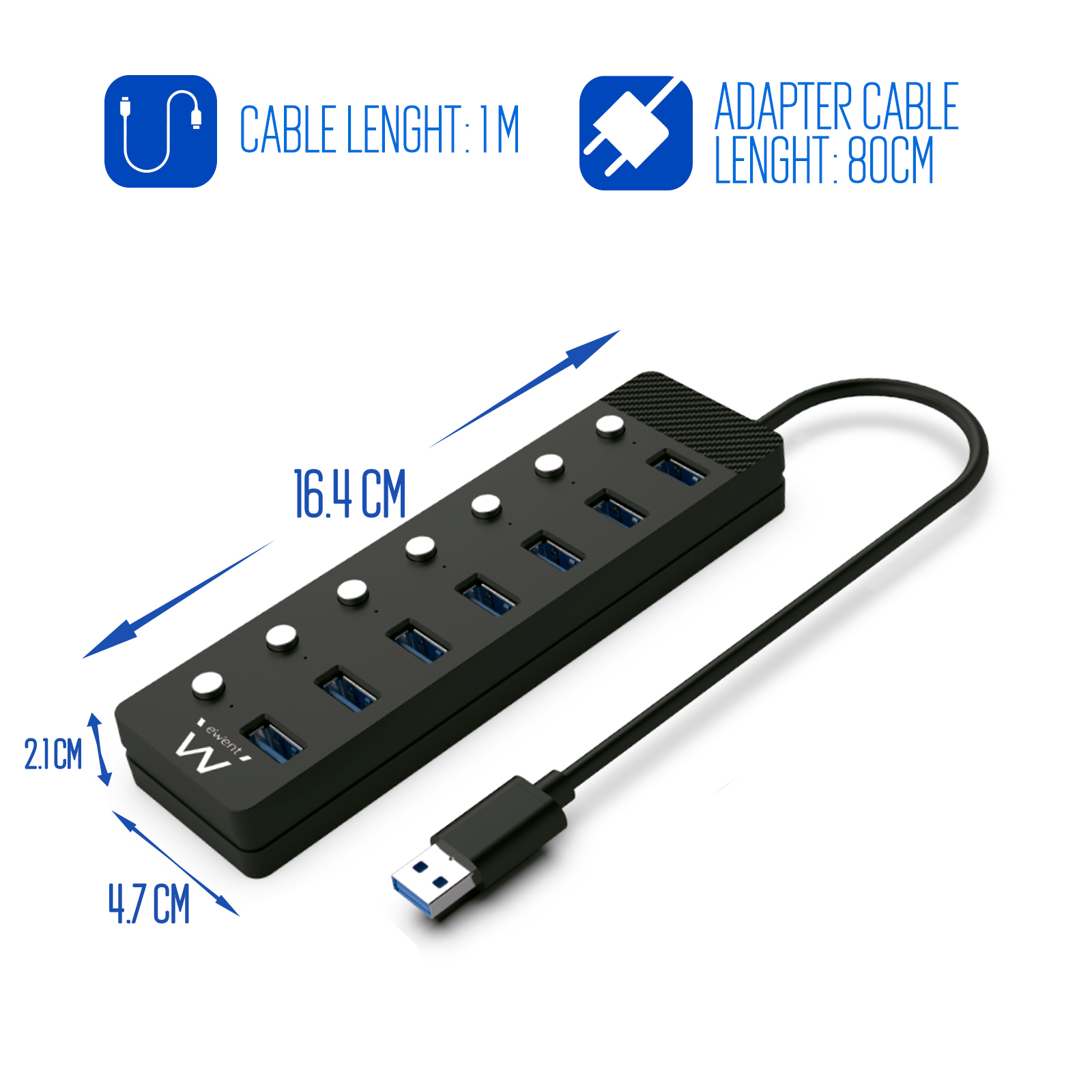 Ewent EW1147 interface hub USB 3.2 Gen 1 (3.1 Gen 1) Type-A 5000 Mbit/s Black – image 6