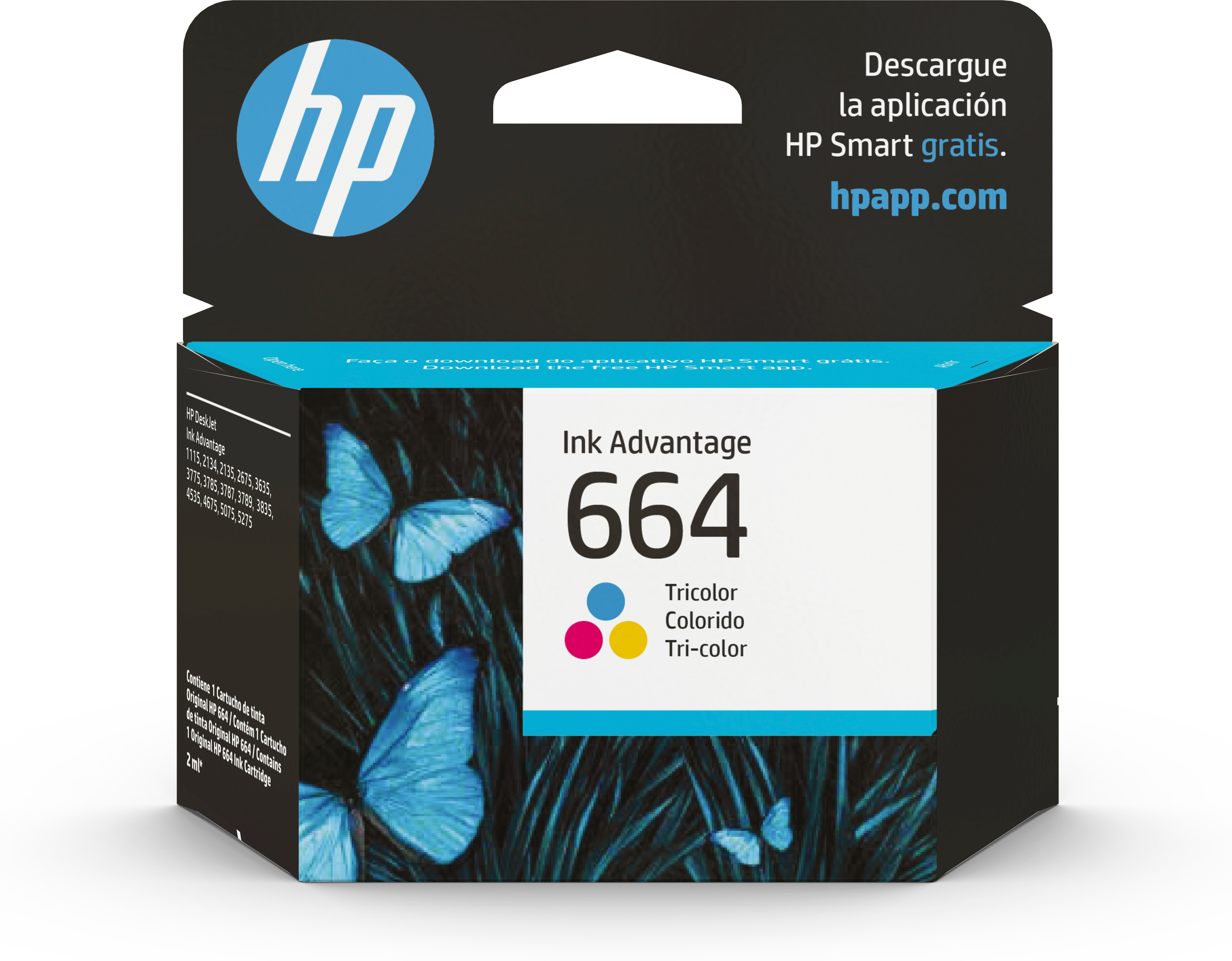 Cartucho de Tinta HP 664 - Tricolor - Original -100 Paginas- F6V28AL