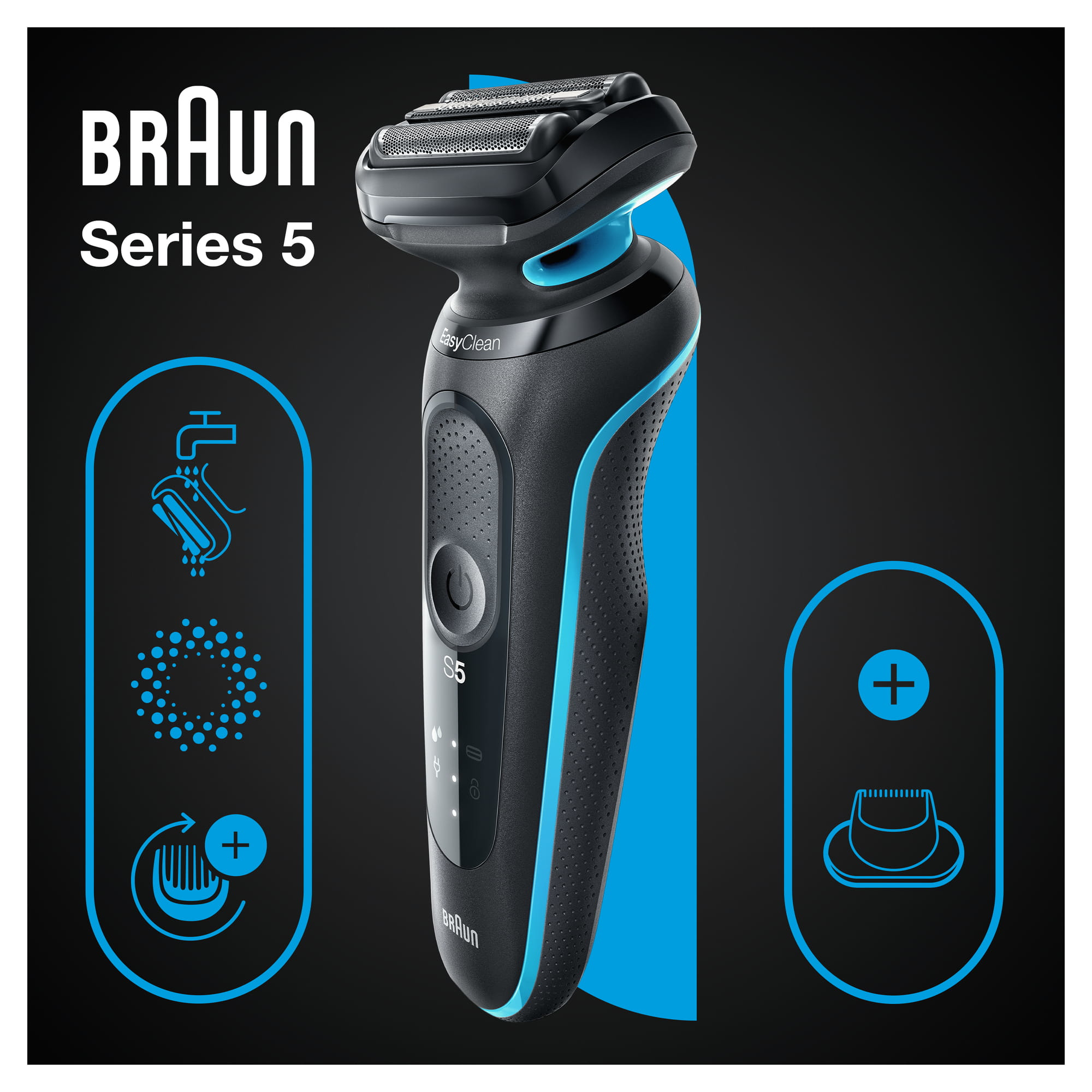 Braun Series 5 51-M1200s men's shaver Foil shaver Trimmer Black, Blue – image 7