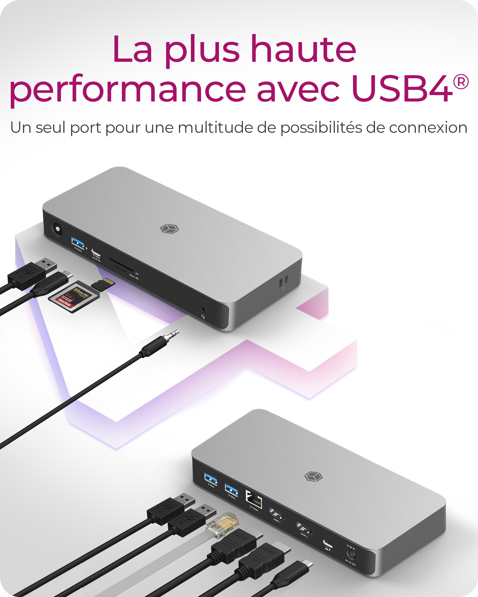 ICY BOX IB-DK2880-C41 Avec fil USB4 Anthracite, Noir