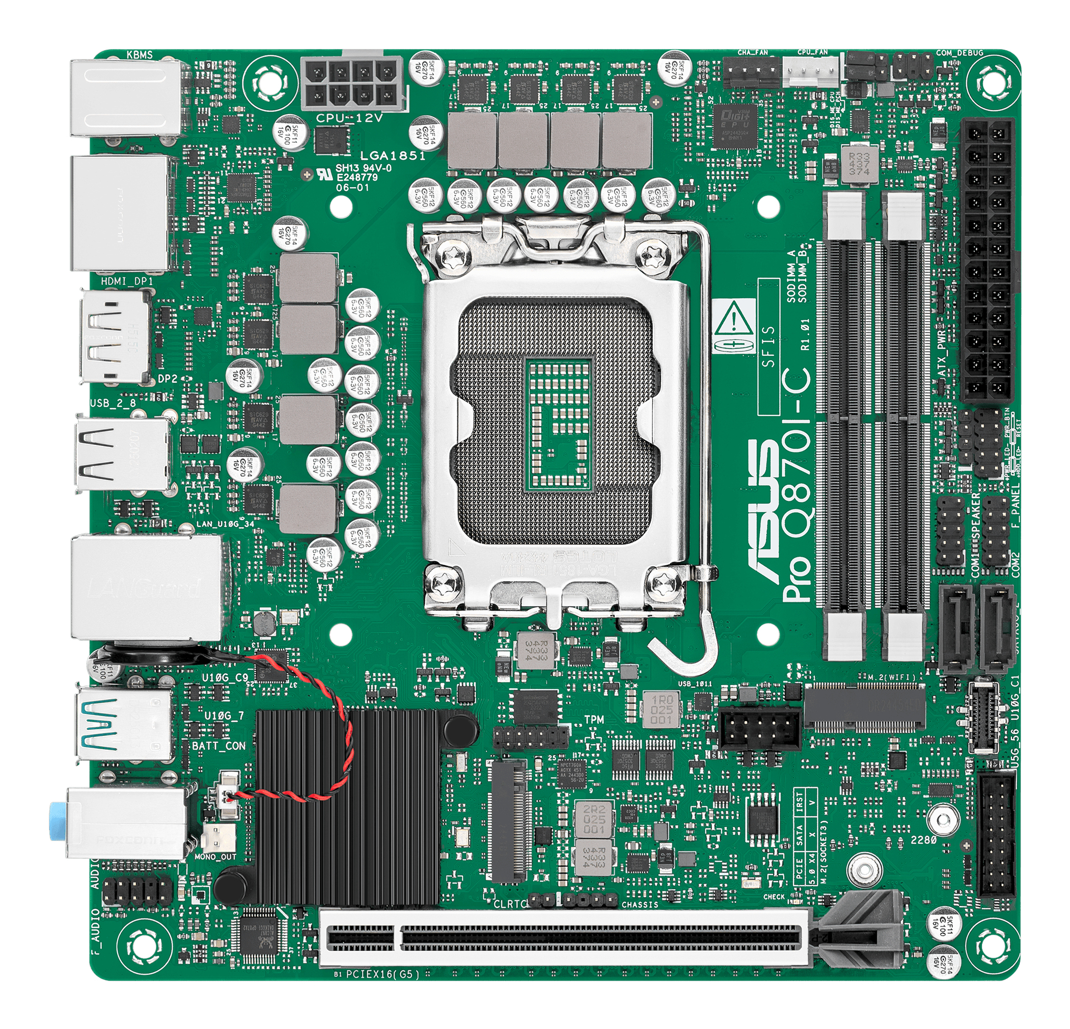 ASUS PRO Q870I-C-CSM - Motherboard - mini ITX - LGA1851 Socket - Q870 Chipset - USB-C 3.2 Gen2, USB 3.2 Gen 1, USB 3.2 Gen 2 - Gigabit LAN - onboard graphics (CPU required) - HD Audio (8-channel)