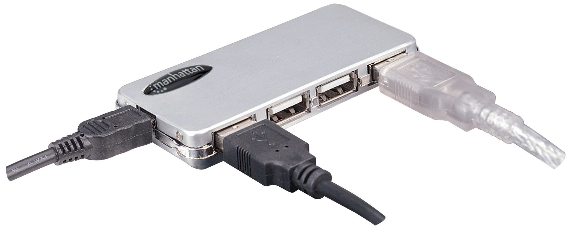 Manhattan USB-A 4-Port Micro Hub, 4x USB-A Ports, 480 Mbps (USB 2.0) AC Power, Hi-Speed USB, Silver, Three Year Warranty, Blister (With Euro 2-pin plug) – image 9