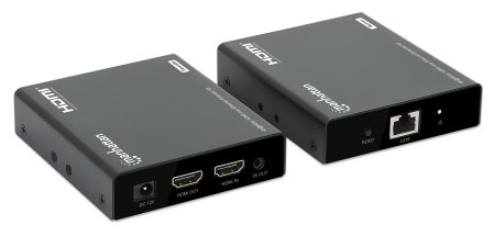 Manhattan 4K HDMI over Ethernet Extender Kit, Extends 4K@60Hz signal up to 70m with a single Cat6 Ethernet Cable, Transmitter and Receiver, Power over Cable (Po – image 2