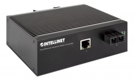 Intellinet Industrial Fast Ethernet Media Converter, 100Base-TX to 100Base-FX (SC) Single-mode, 20 km, IP40-rated Metal Housing, DIN-rail Mount – image 2