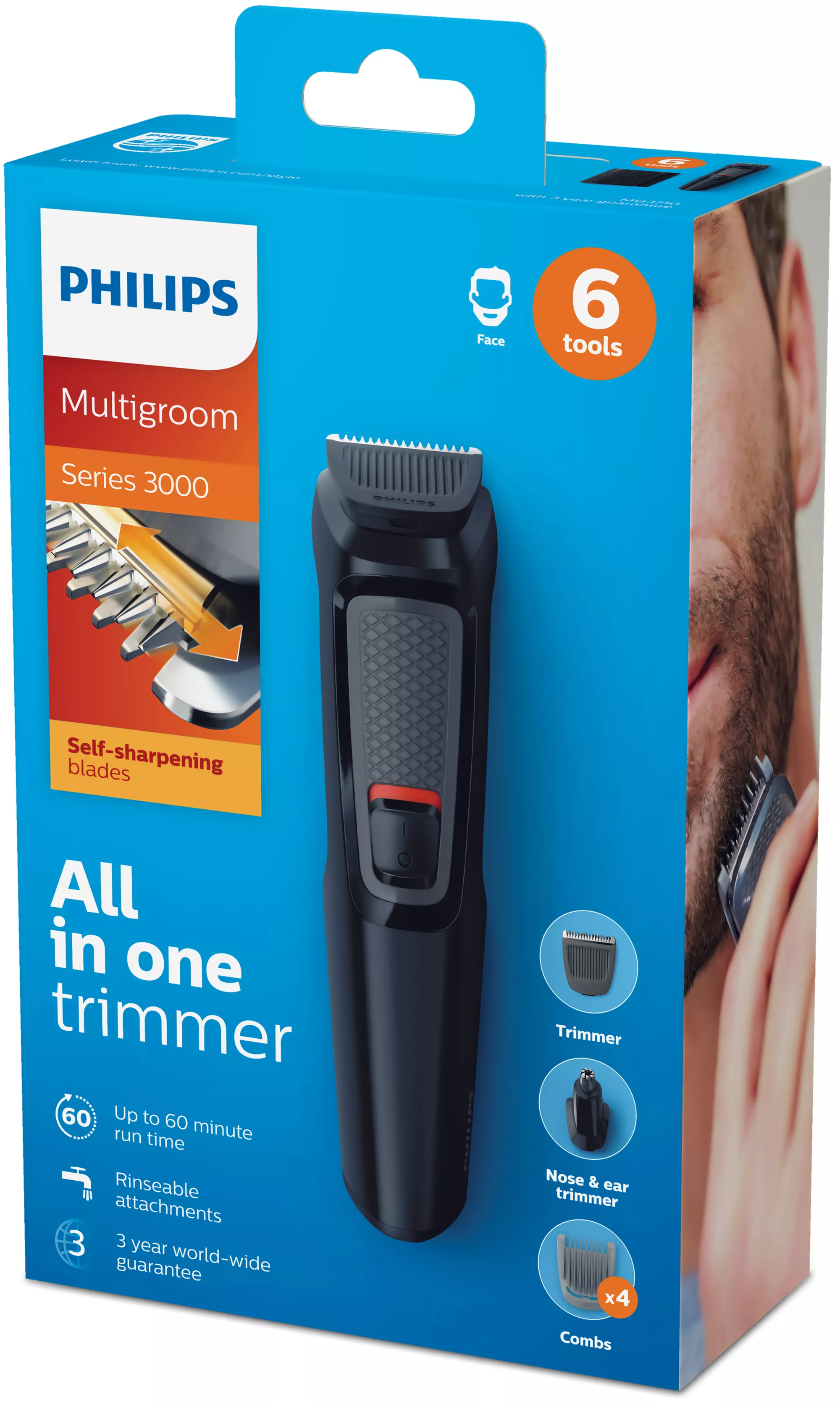 Philips MULTIGROOM Series 3000 6 tools, Self-sharpening steel blades 6-in-1, Face – image 2