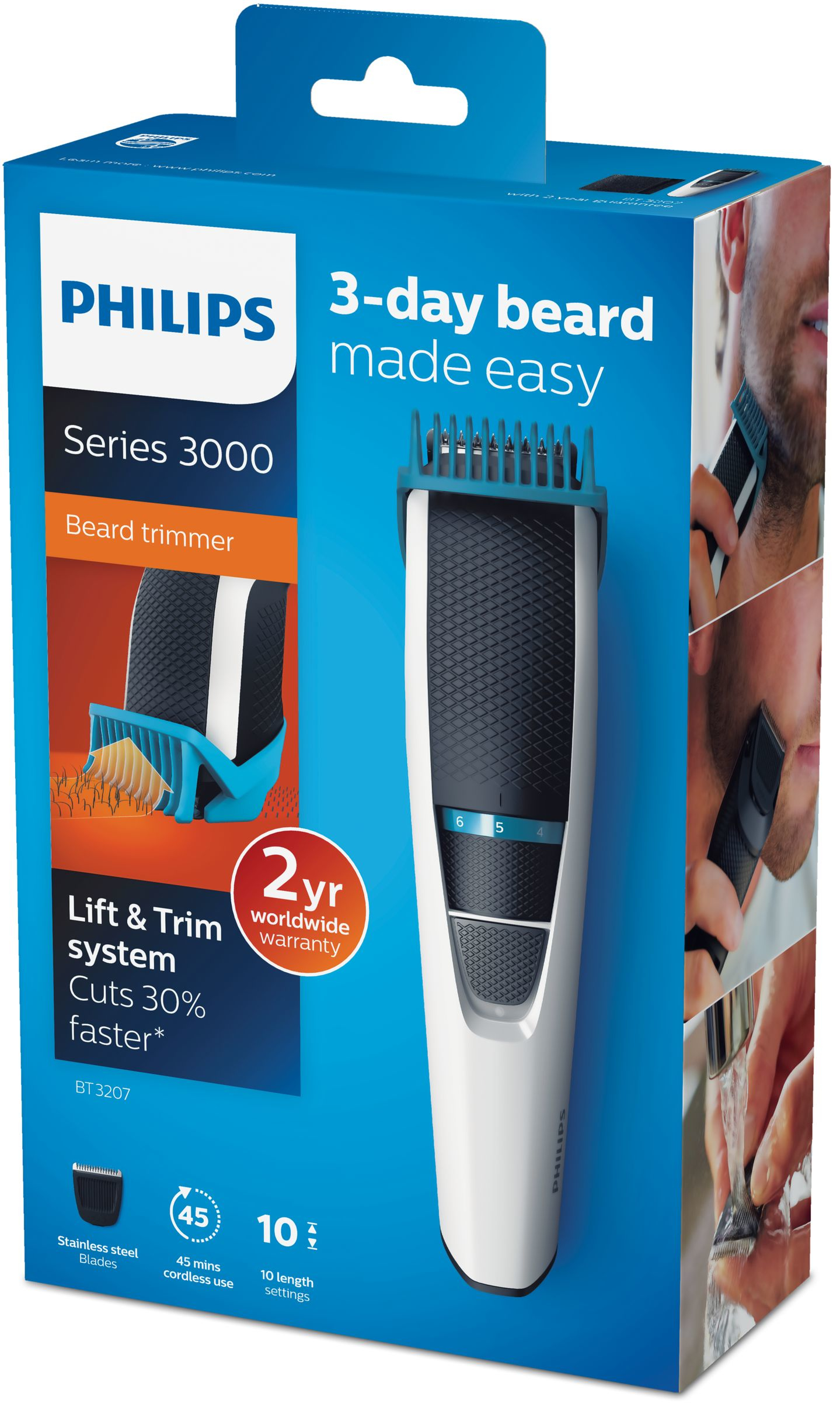Philips BEARDTRIMMER Series 3000 BT3207/14 beard trimmer AC/Baterry 10 – image 2