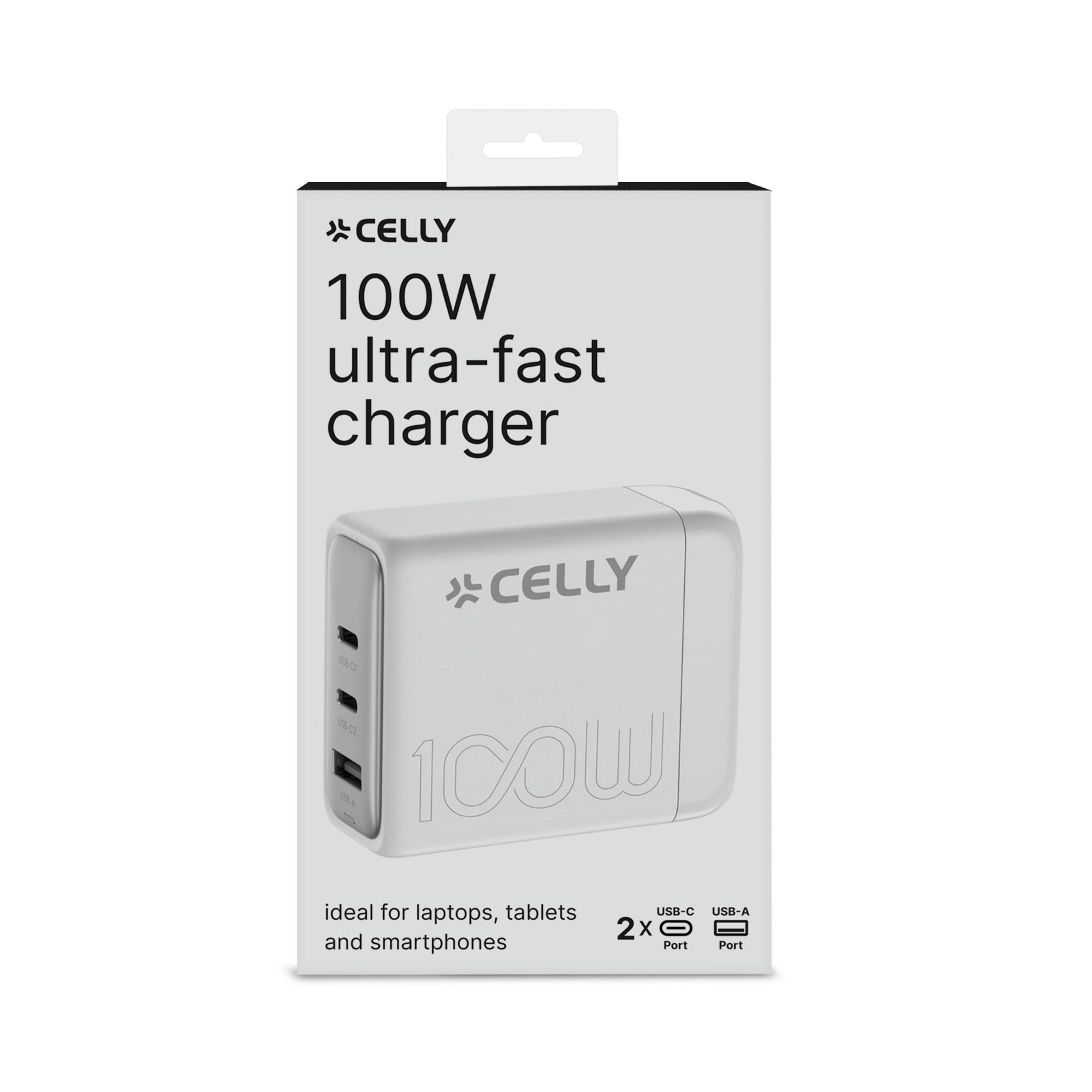 Celly PS3GAN100WWH mobile device charger Universal White AC, USB Fast charging Indoor – image 1