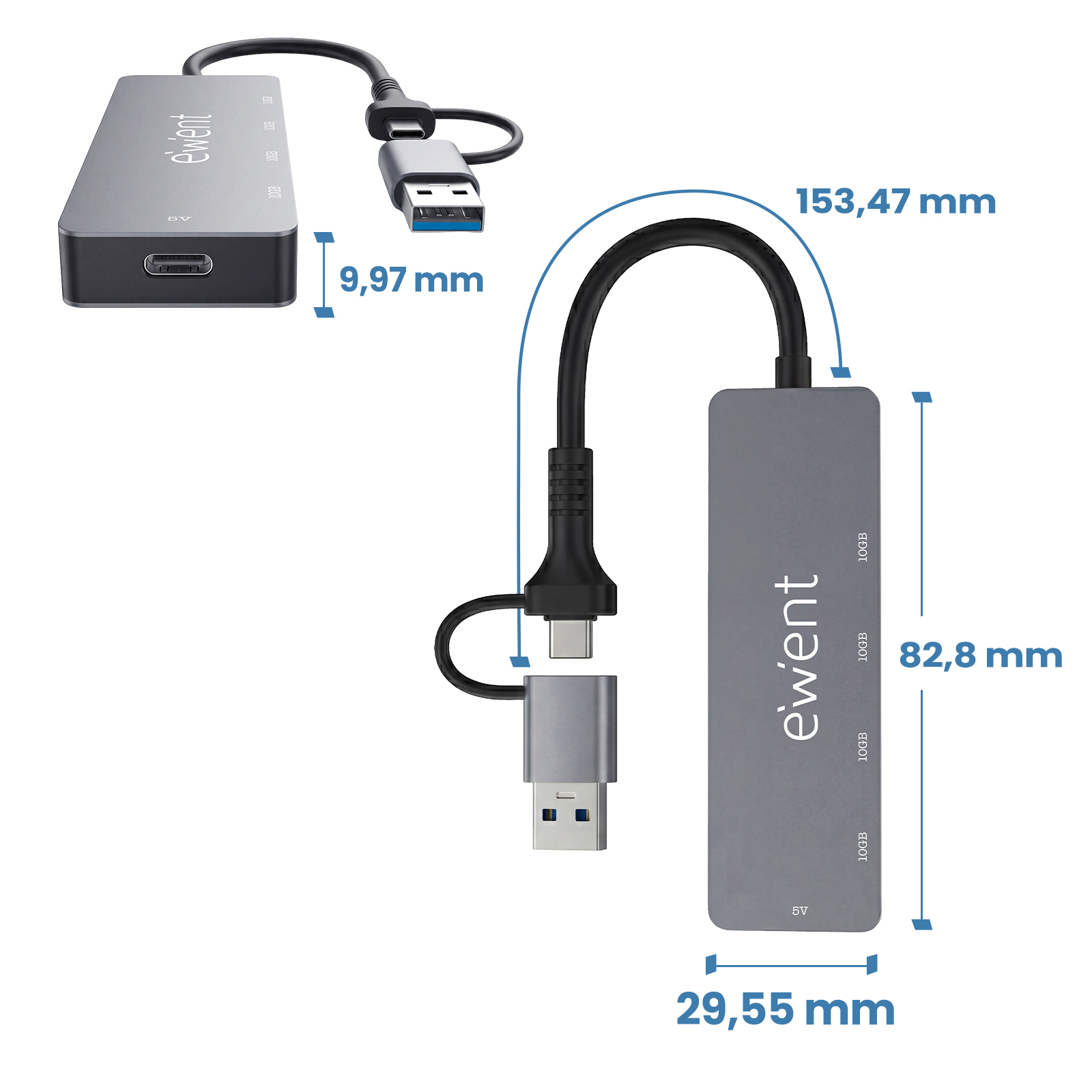 Ewent EW1151 interface hub USB Type-C 10000 Mbit/s Grey – image 2