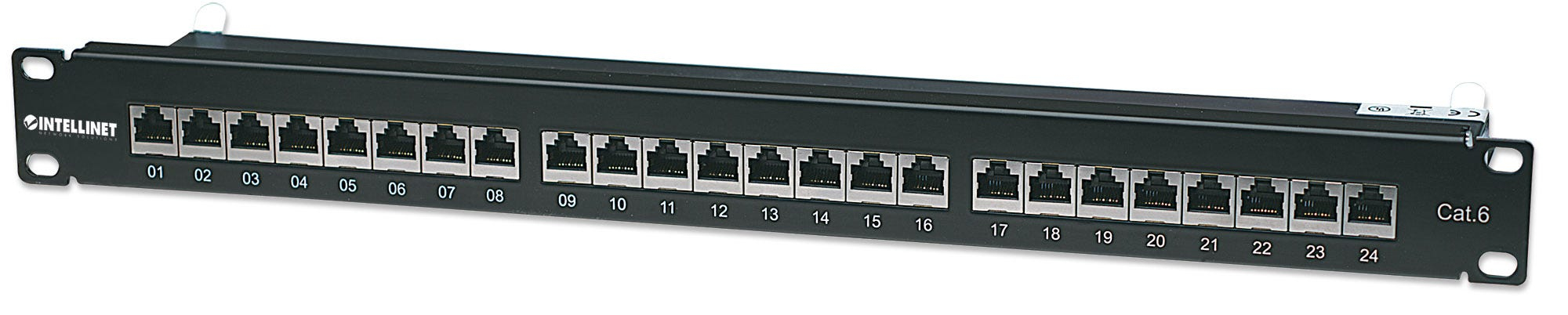 Intellinet Patch Panel Cat6 FTP 24-Port 1U Shielded 90 Top-Entry Punch-Down Blocks Black