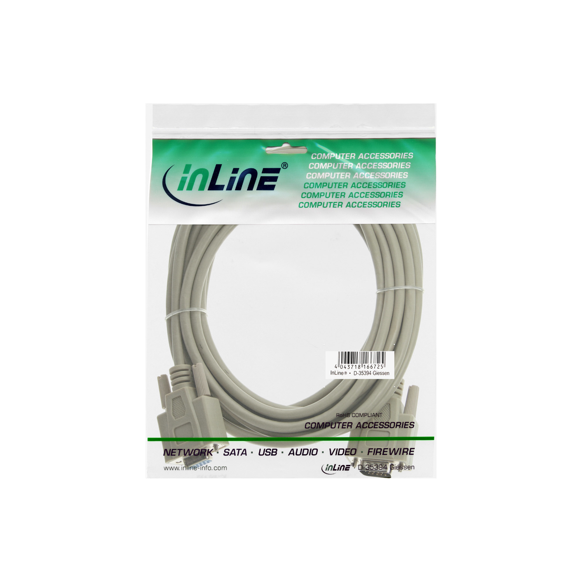 صورة كابل VGA InLine 17736، 10 متر، بيج، ذكر/أنثى