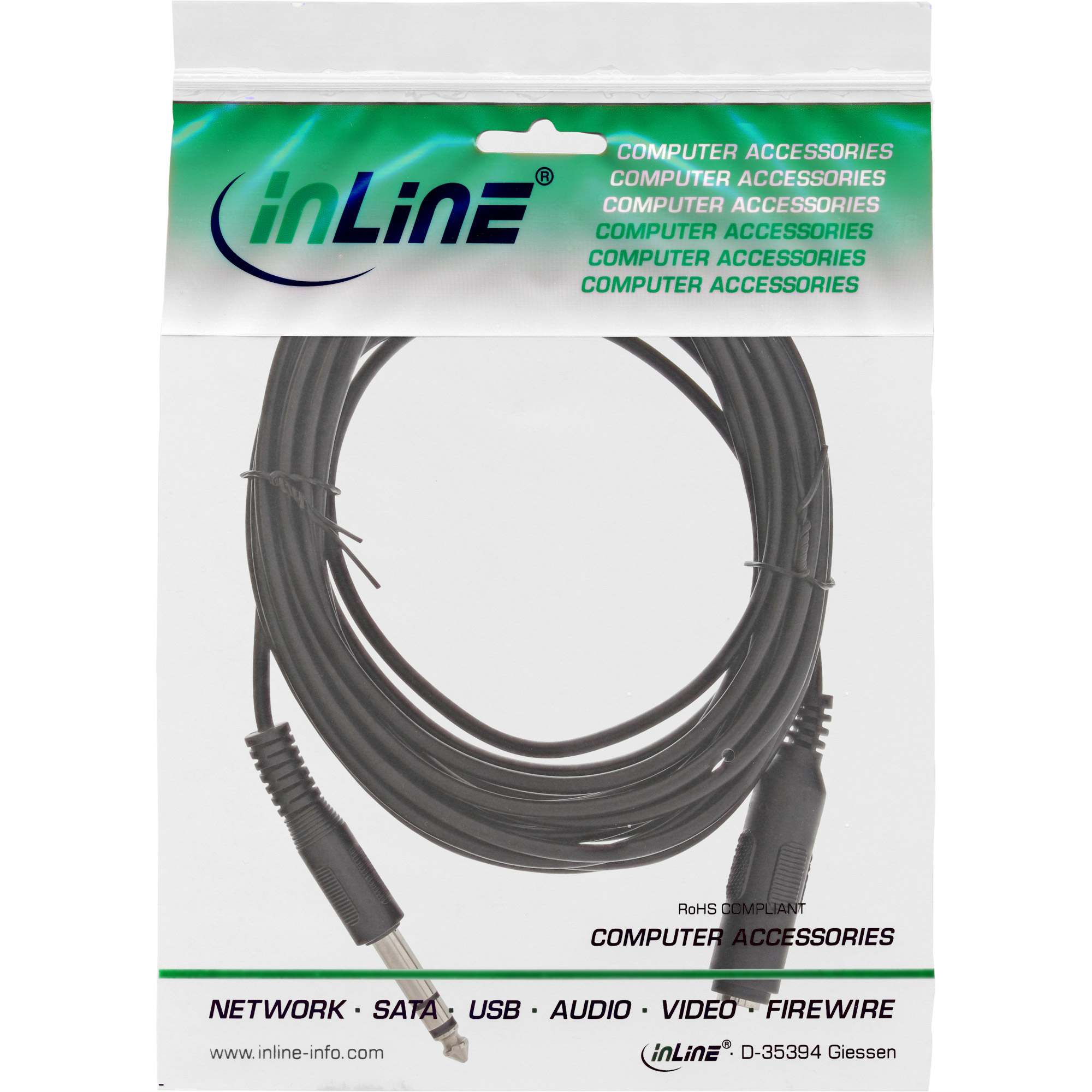 صورة كابل تمديد صوت InLine 99935A بطول 5 أمتار، ذكر 6.35 مم إلى أنثى 6.35 مم، أسود