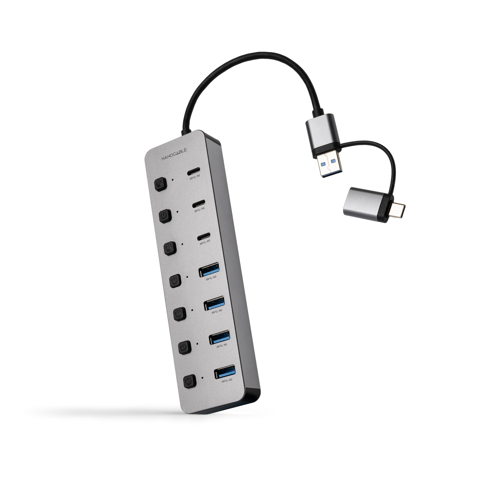 Nanocable 10.16.4510 interface hub USB 3.2 Gen 1 (3.1 Gen 1) Type-A + Type-C 5000 Mbit/s Silver – image 1