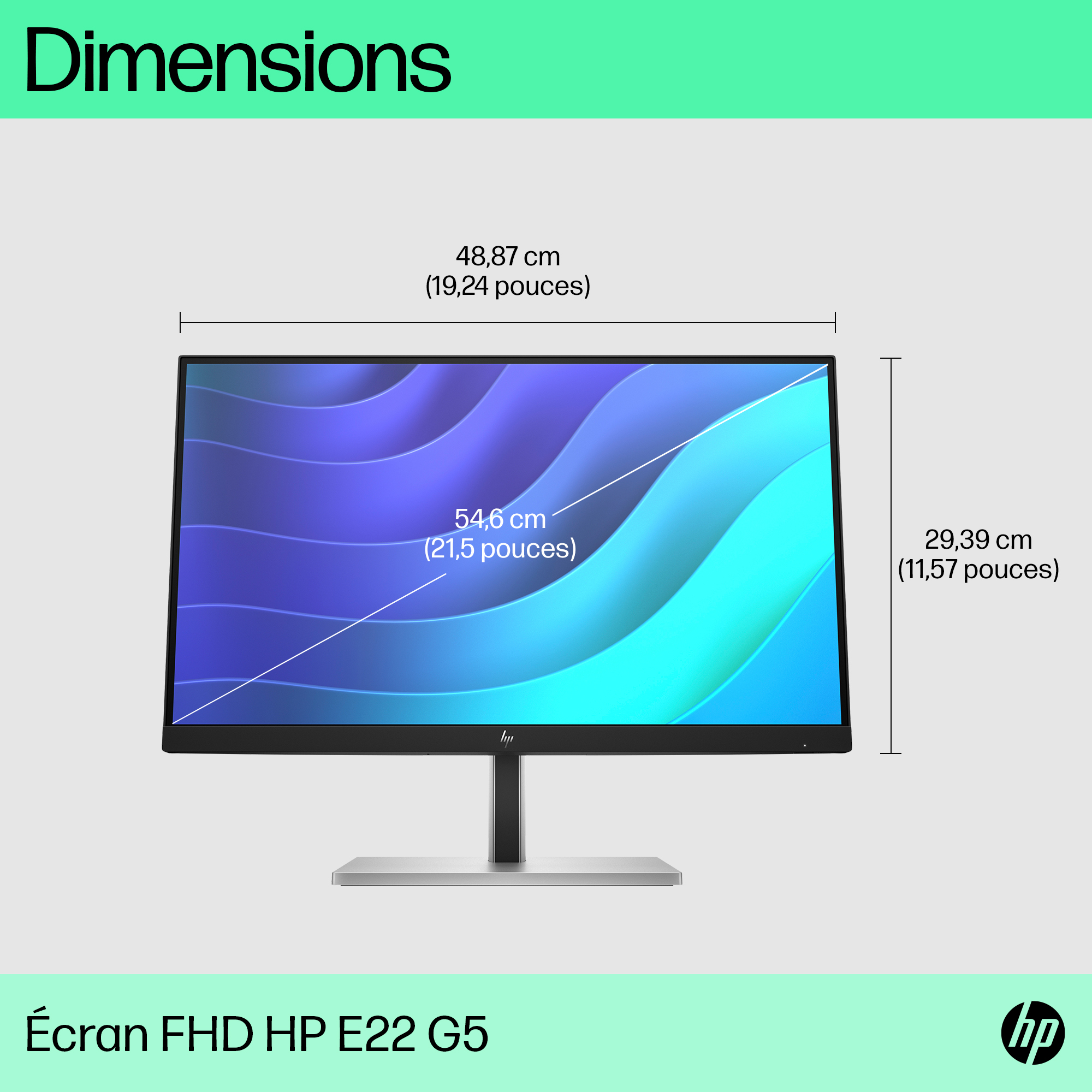 HP E-Series E22 G5 FHD Monitor. Display diagonal: 54.6 cm (21.5"), HD type: Full HD, Display technology: LCD, Display surf