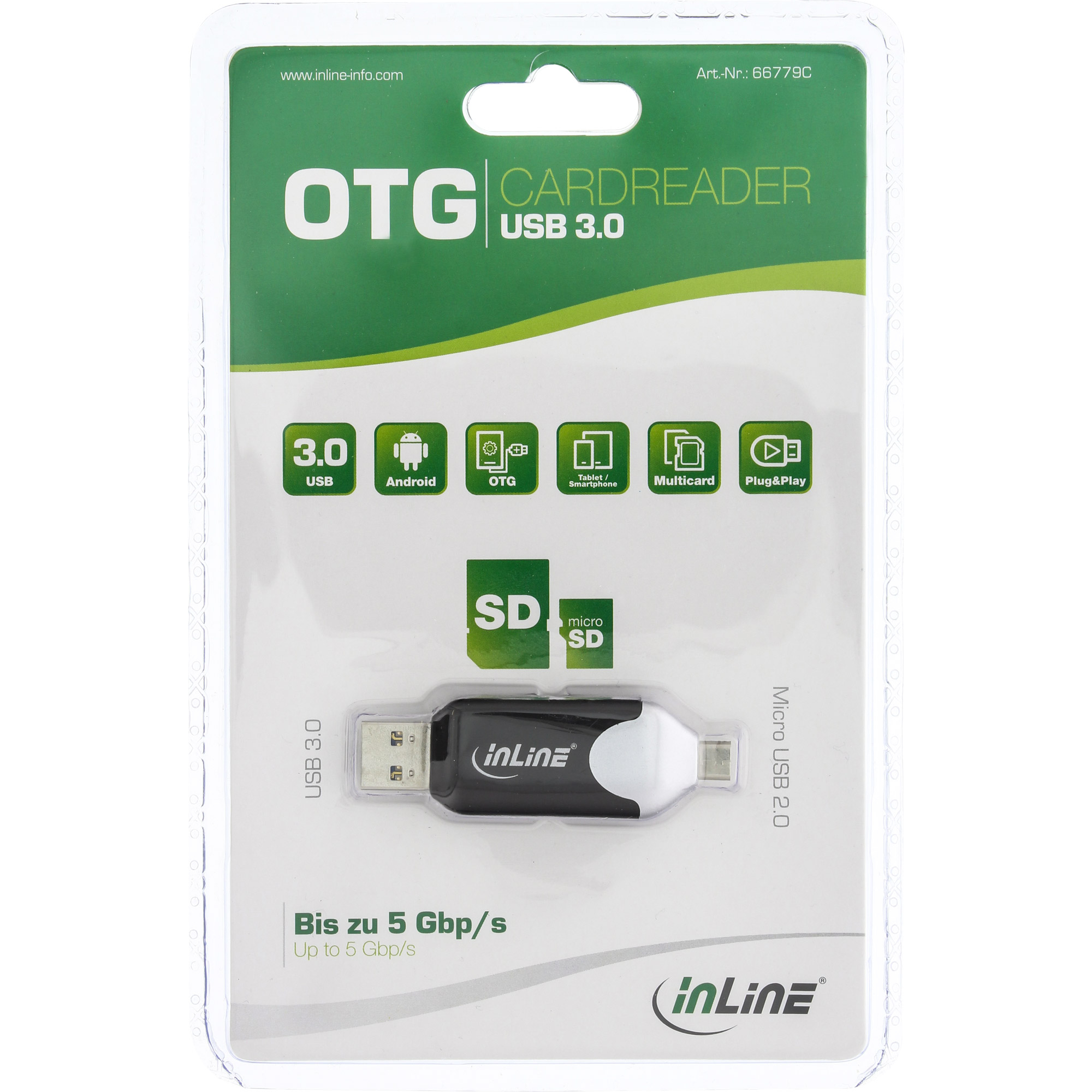 InLine USB3.0 Dual Cardreader, USB A and Micro-USB 2.0 for SDXC and microSDXC – image 3