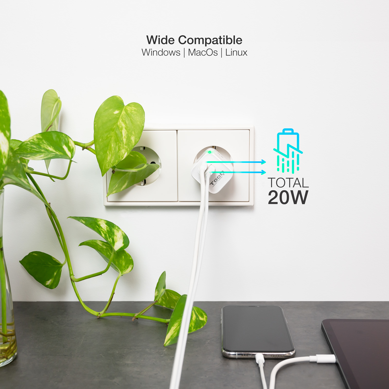 TooQ USB-C/PD + USB-A/QC Wall Charger – image 5