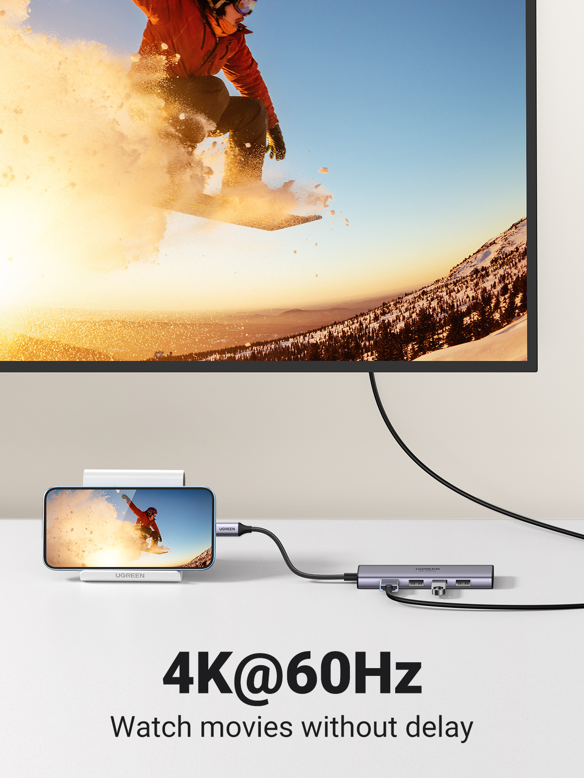 Ugreen CM511 5-in-1 Adapter USB-C Hub to 3x USB3.0 + HDMI + TF/SD Gray – image 3