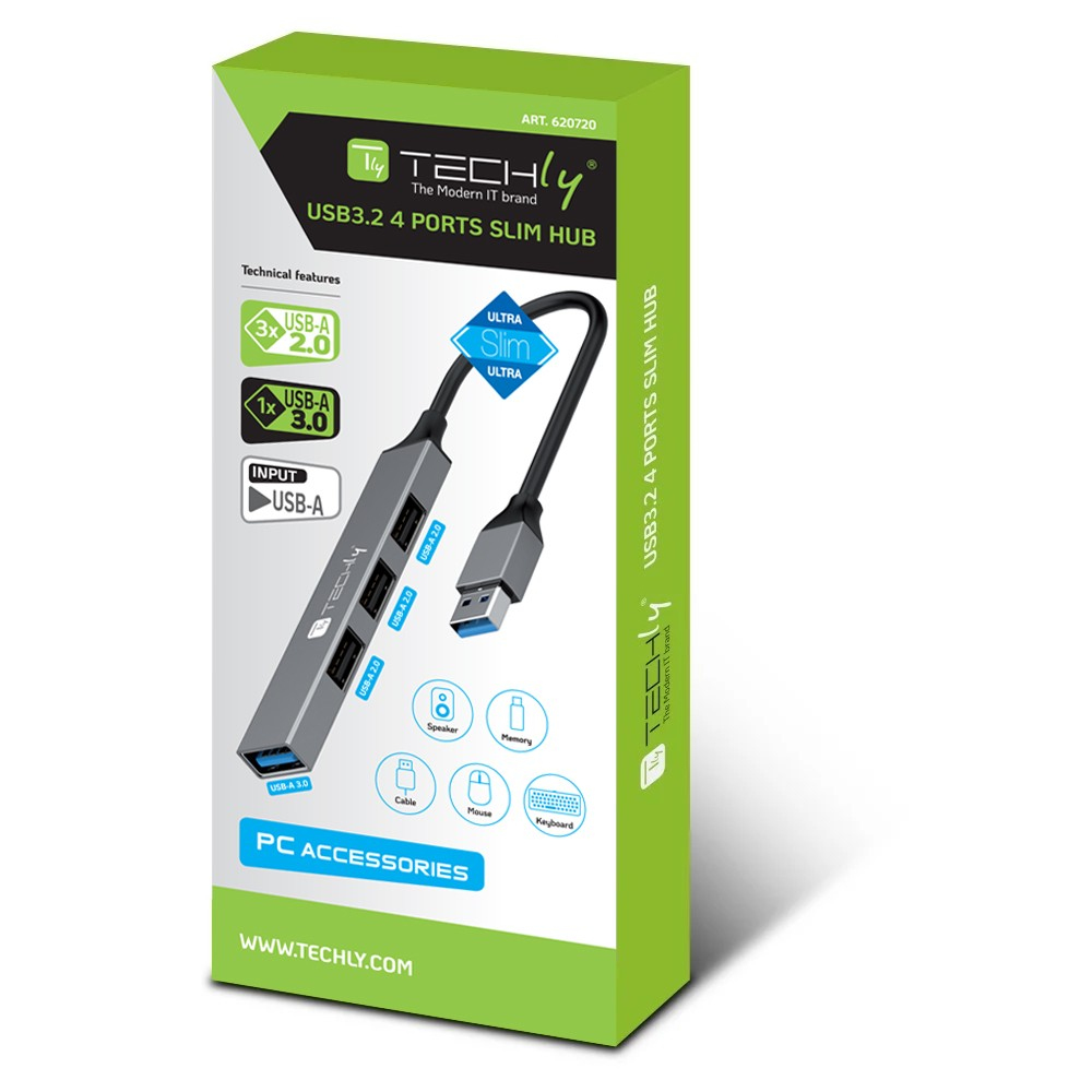 Techly IUSB32-HUB4A-3U2SLS laptop dock/port replicator Wired USB 3.2 Gen 1 (3.1 Gen 1) Type-A Grey – image 2