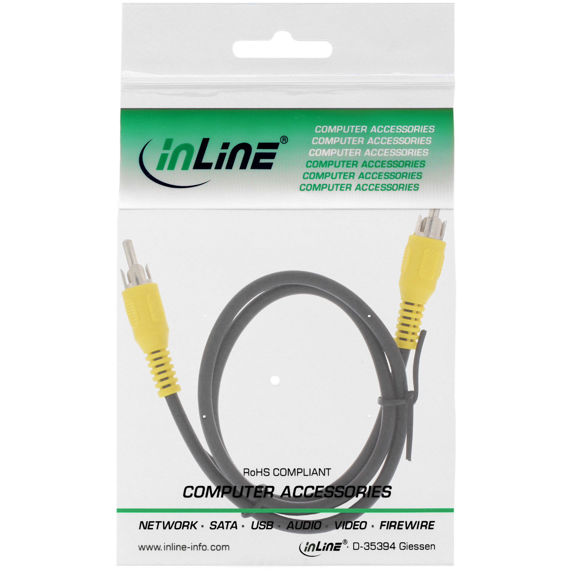 صورة كابل صوت InLine 89937B، 0.5 متر، RCA ذكر/ذكر، مطلي بالذهب، أسود