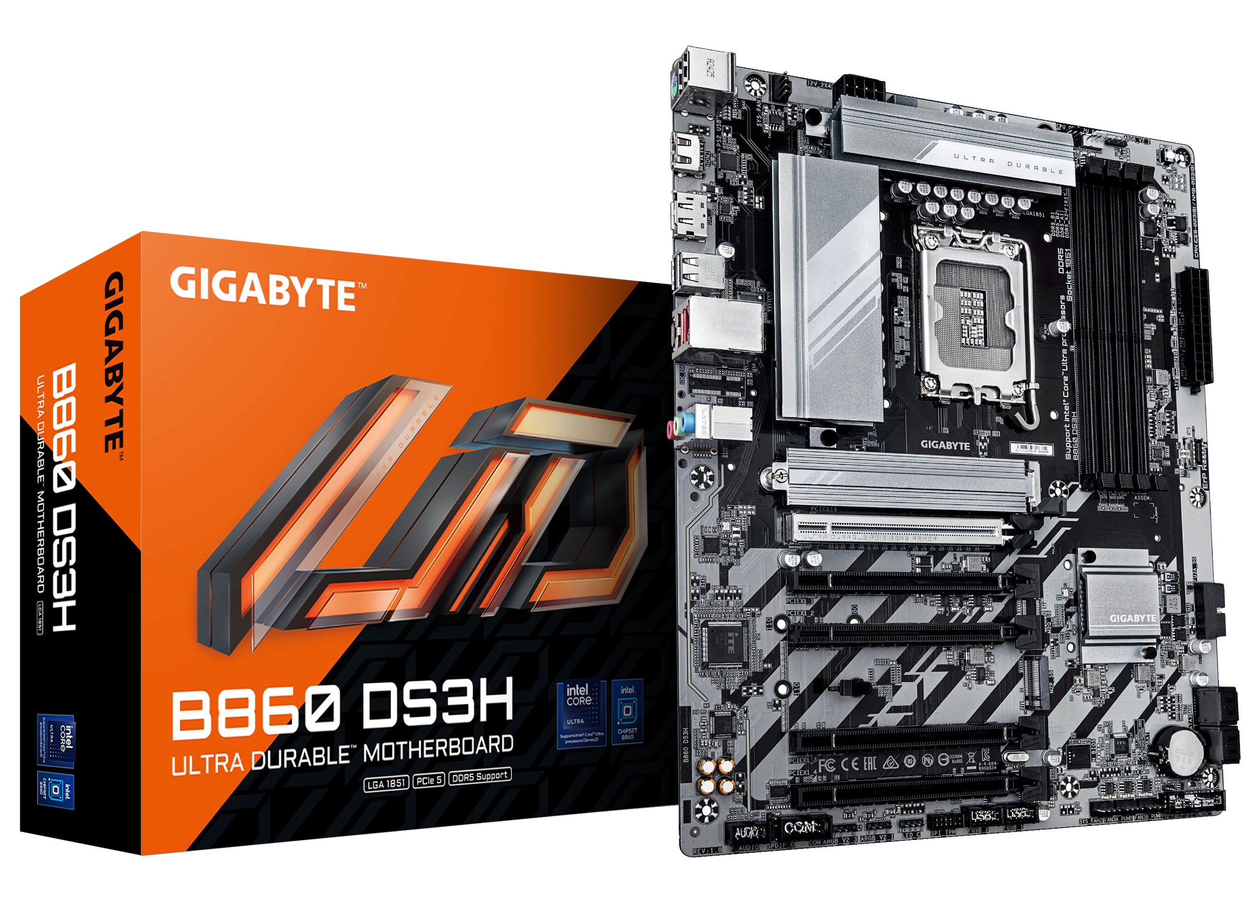 GIGABYTE B860 DS3H Scheda madre - CPU Intel Core Ultra VRM a 8122 fasi fino a 9066MHz DDR5 1xPCIe 5.0 1xPCIe 4.0 M.2 LAN 25 GbE