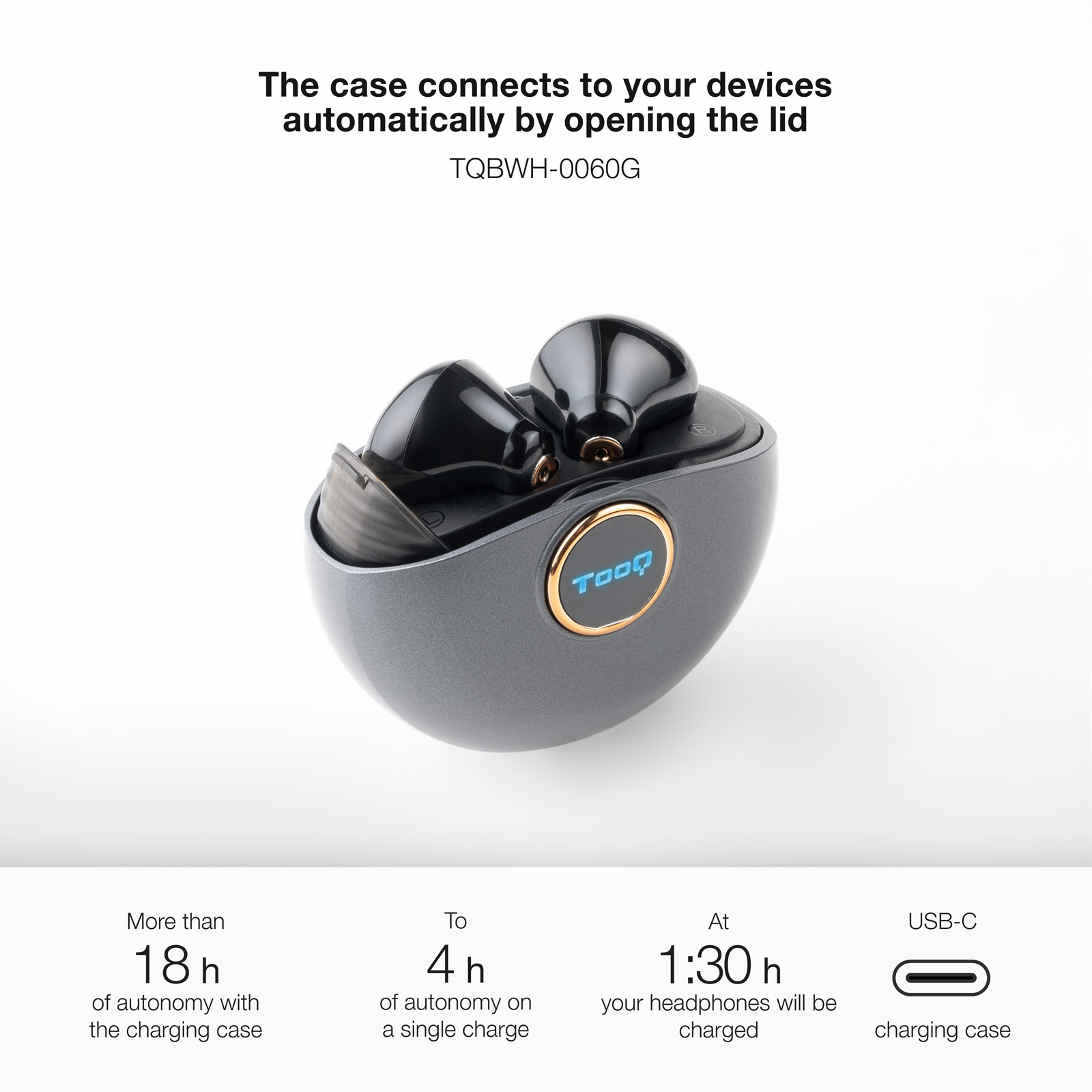 TooQ Snail Wireless Earbuds + Bluetooth Microphone with Charging Case, Gray/Black image 3