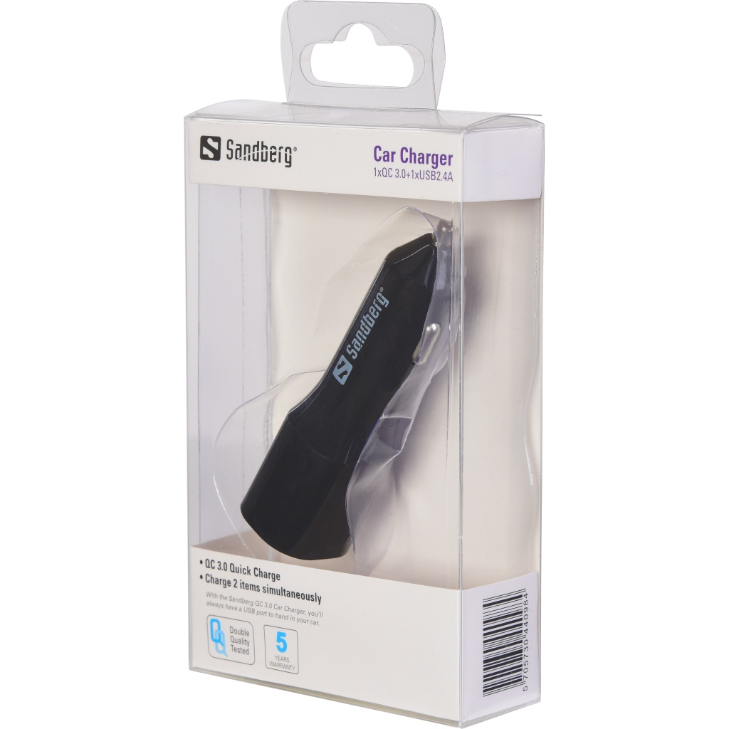 Sandberg Car Charger 1xQC 3.0+1xUSB2.4A – image 2