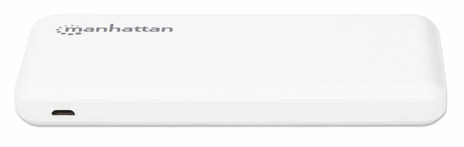 Manhattan Power Bank, 10000 mAh, Output: 2x USB-A (2.1A & 1A), Input: USB-C & Micro-USB (both 2A), White, One Year Warranty – image 3