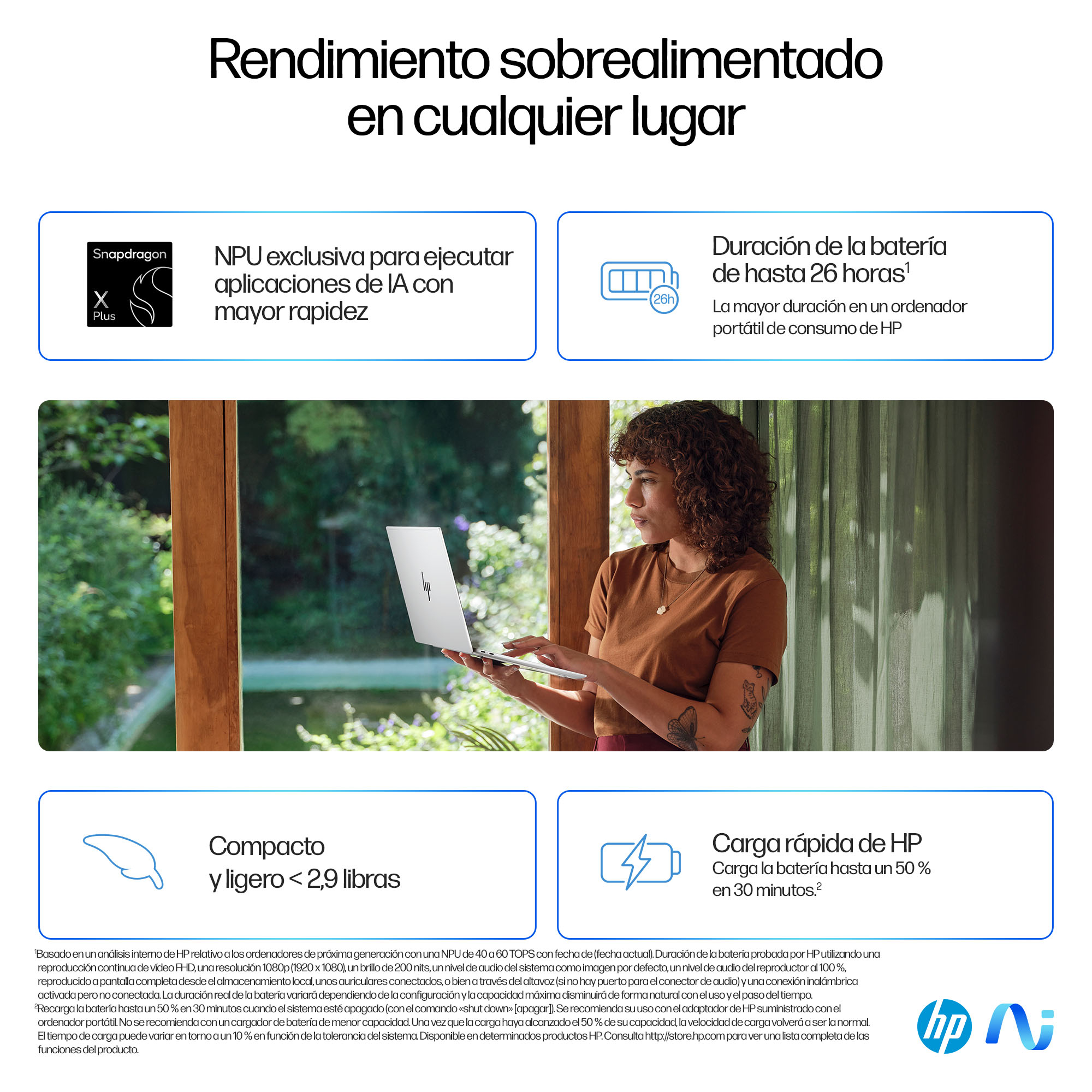 Portátil - HP OmniBook X 14- fe1002ns Copilot+ PC, 14 " 2.2K, Snapdragon® Plus X1P-42-100 45 TOPS, 16GB RAM, 512GB SSD, Gráficos Adreno™, W11 H - imagen 8