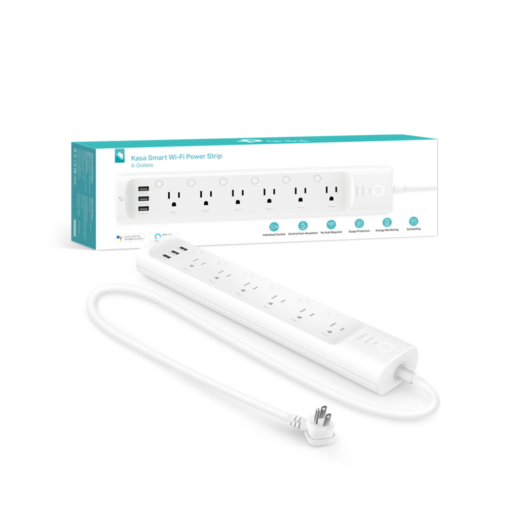 Barra de Contactos Inteligentes TP-LINK Kasa HS300 - 6 Contactos - Wi-Fi 2.4GHz - 3 Puertos de Carga USB 2.4A - Control de Voz - HS300