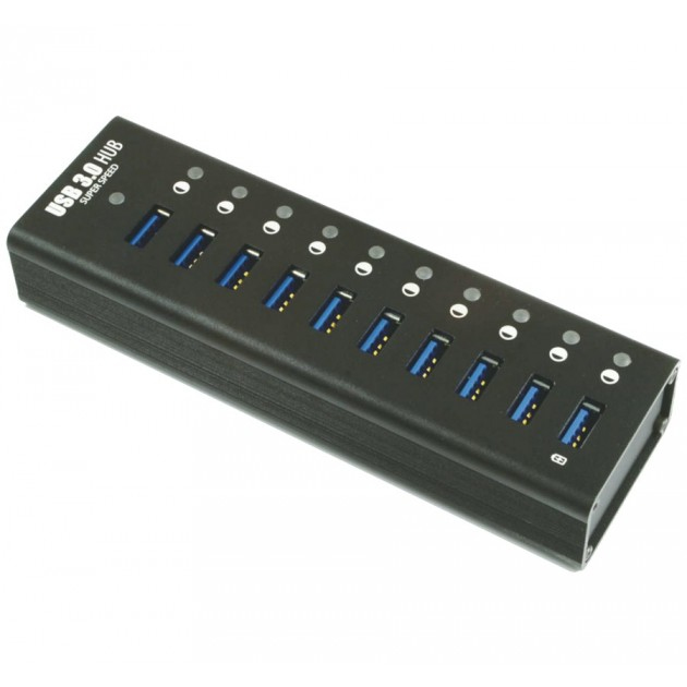 Techly 10 Ports USB 3.0 Hub with Refill Port 2.1A Aluminum IUSB3-TLYB10A