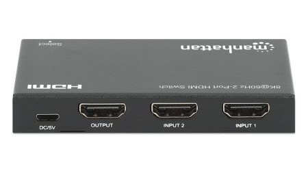 Manhattan HDMI Switch 2-Port, 8K@60Hz, Connects x2 HDMI sources to x1 display, Automatic Switching, Includes Micro-USB to USB-A power cable, Black, Three Year W – image 5