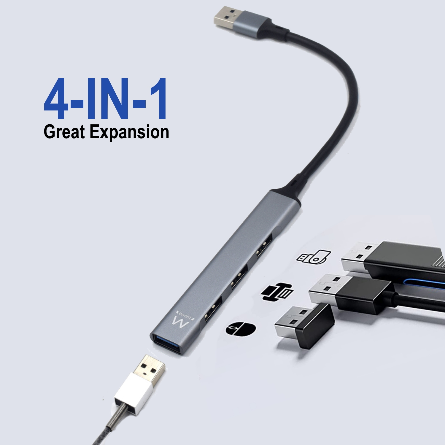 Ewent EW1144 interface hub USB 3.2 Gen 1 (3.1 Gen 1) Type-A 5000 Mbit/s Grey, Silver – image 3