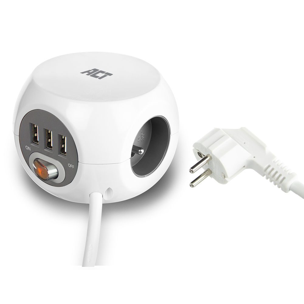 ACT Power socket cube (PDU) with 3 sockets, USB-A ports, 1.5m (Belgium) – image 9