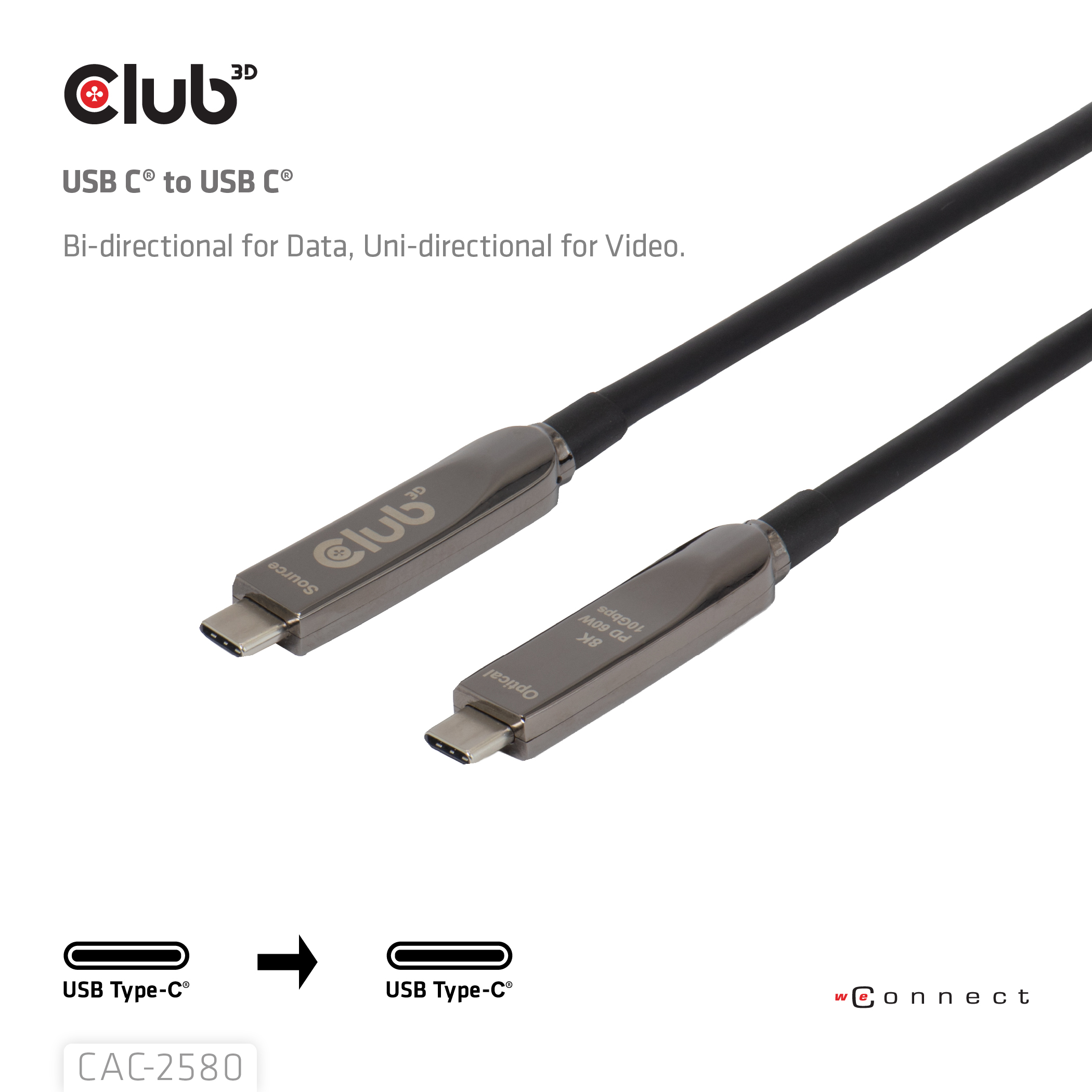 Club3D USB-C AOC-Kabel  8K/ 10Gbps/ 60W  15m           St/St