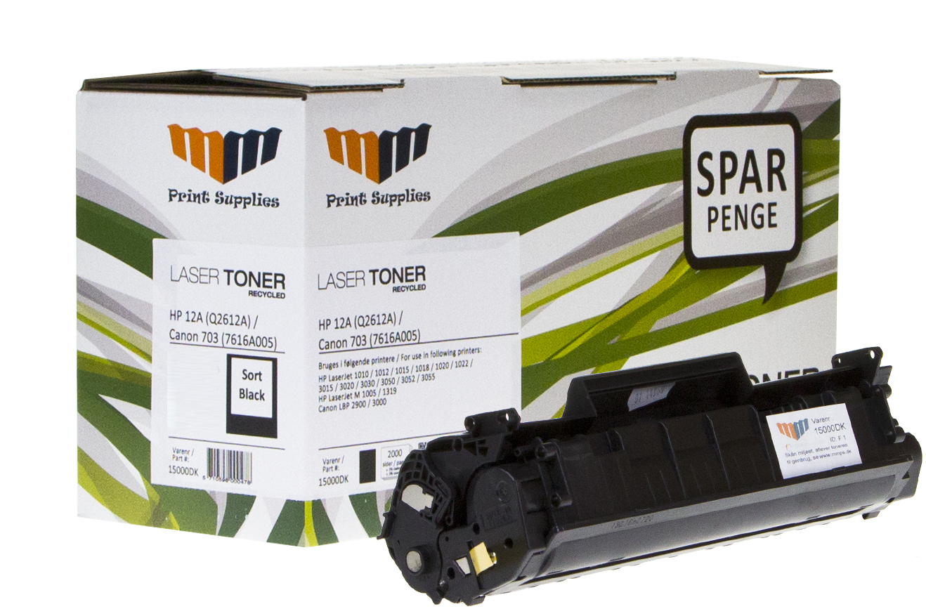 MM Black Laser Toner - HP 12A (Q2612A) / Canon CRT-703 (7616A005) - For HP LaserJet / Canon LBP