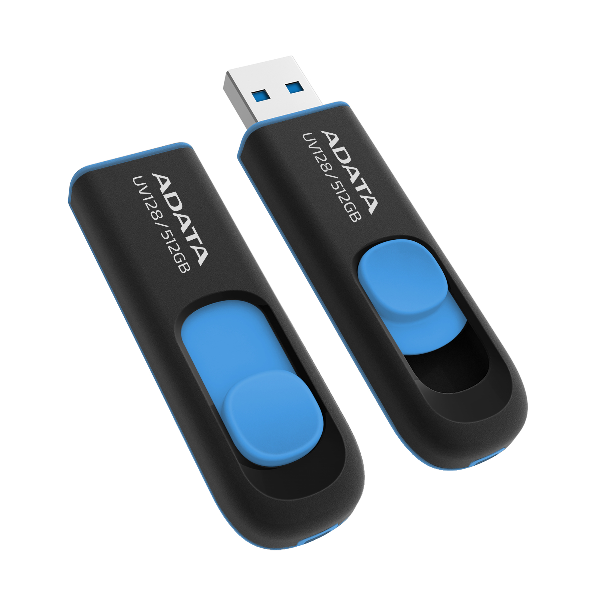 Memoria USB ADATA UV128 - 512GB - USB 3.0 - Negro con Azul - AUV128-512G-RBE