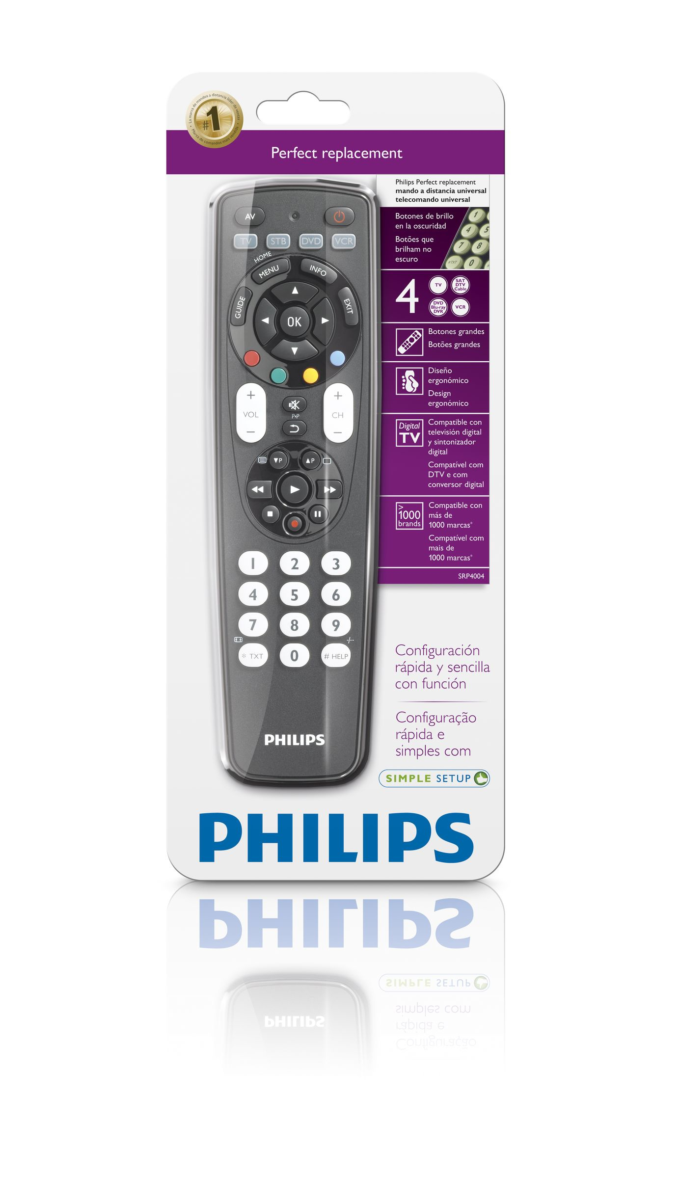 Philips Perfect replacement SRP4004/27 remote control IR Wireless DVD/Blu-ray, DVDR-HDD, SAT, TV, VCR Press buttons – image 3