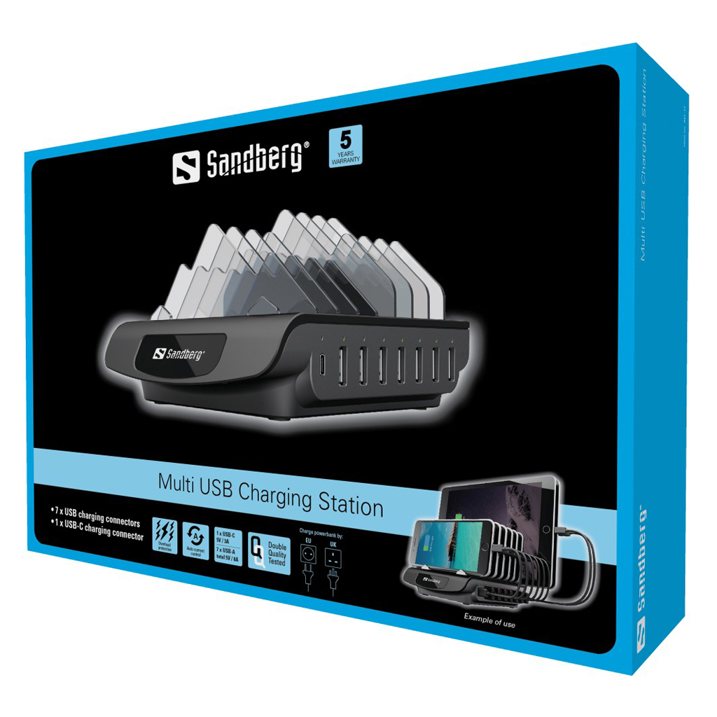 صورة محطة شحن Sandberg Multi USB قائمة بذاتها، أسود