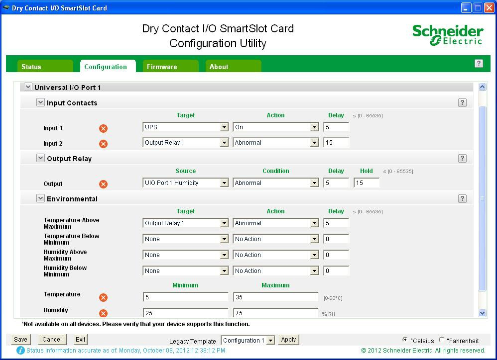 APC Dry contact, Management Options, Dry Contact I/O Card, monitor external UPS environmental sensors, output relays, and 
