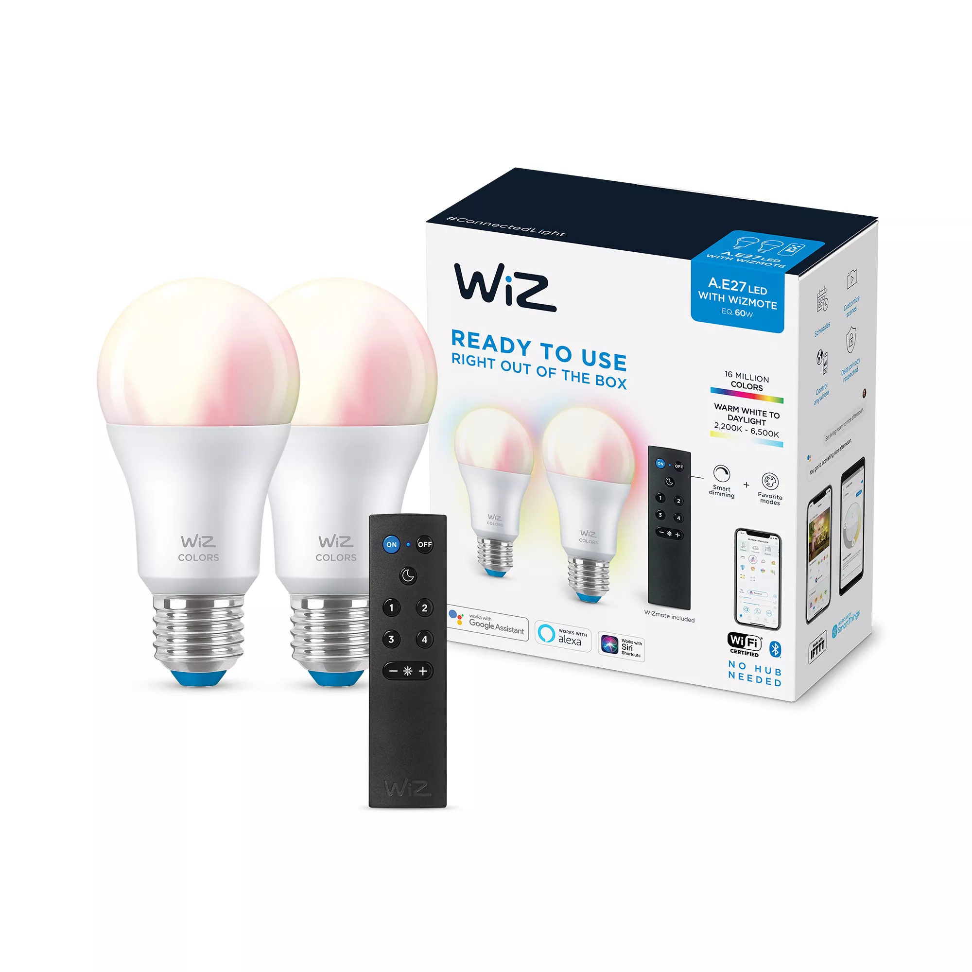WiZ Bulb 8W (Eq.60W) A60 E27 x2 + Remote – image 3