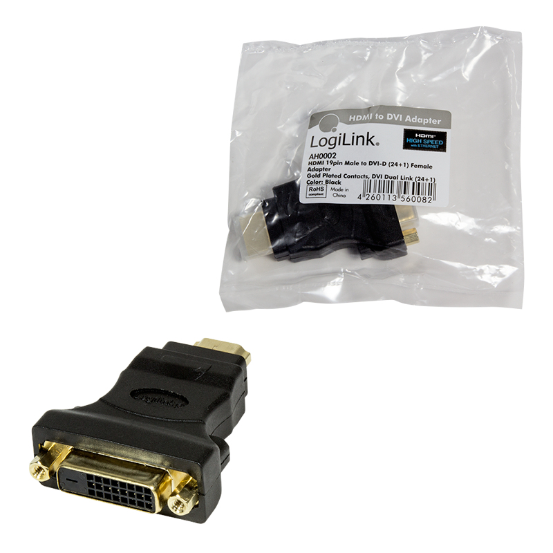 Logilink HDMI Adapter, HDMI male - DVI-D female, (Gold)