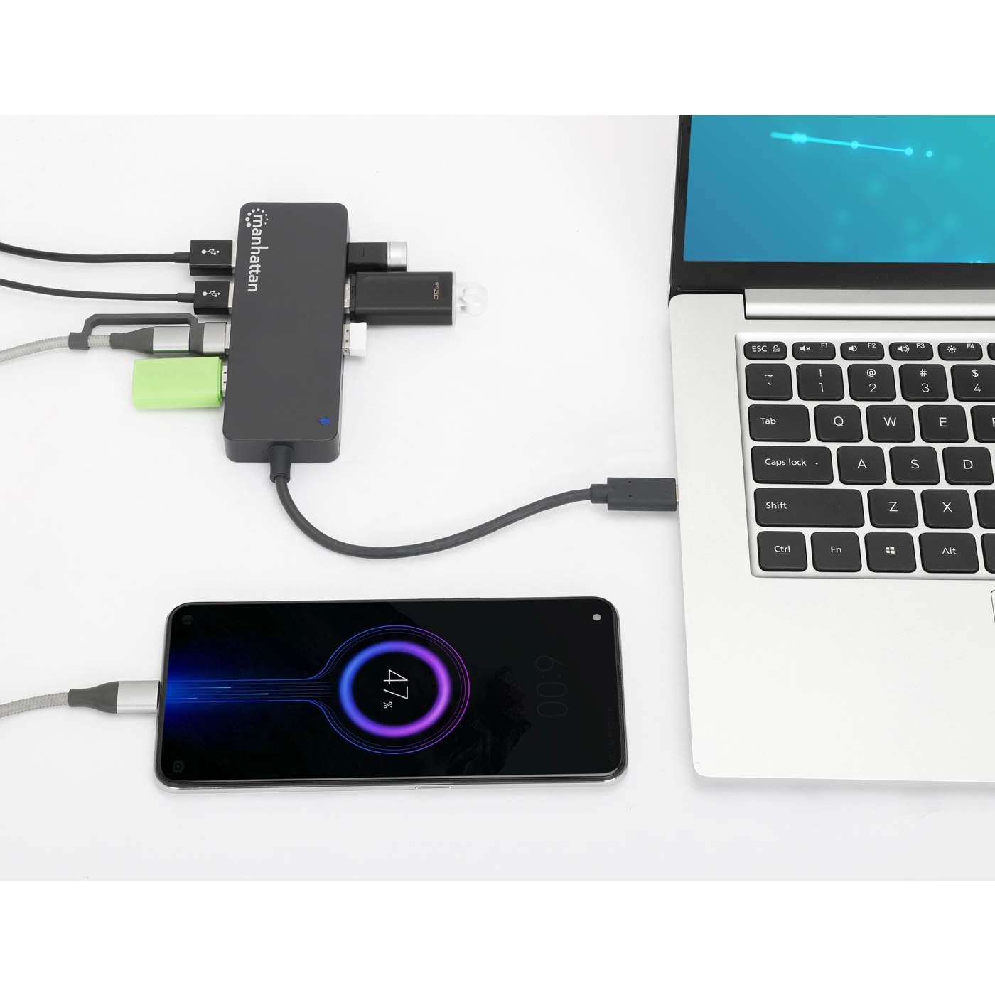 Manhattan USB-C Dock/Hub, Ports (x7): USB-A (x7), 5 Gbps (USB 3.2 Gen1 aka USB 3.0), External Power Supply Not Needed, Universal for all devices, Cable – image 6