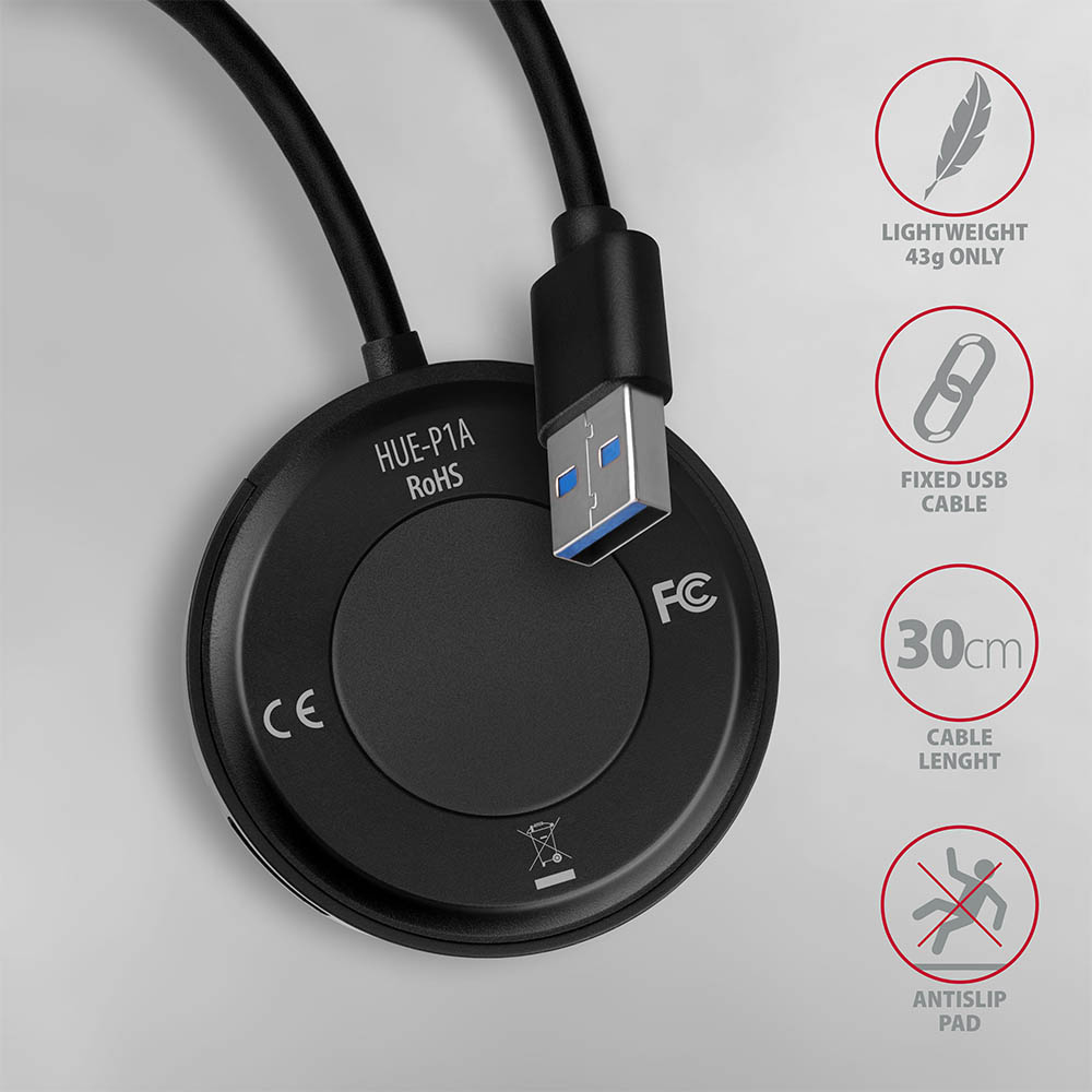 Axagon HUE-P1A interface hub USB 3.2 Gen 1 (3.1 Gen 1) Type-A 5000 Mbit/s Black – image 5