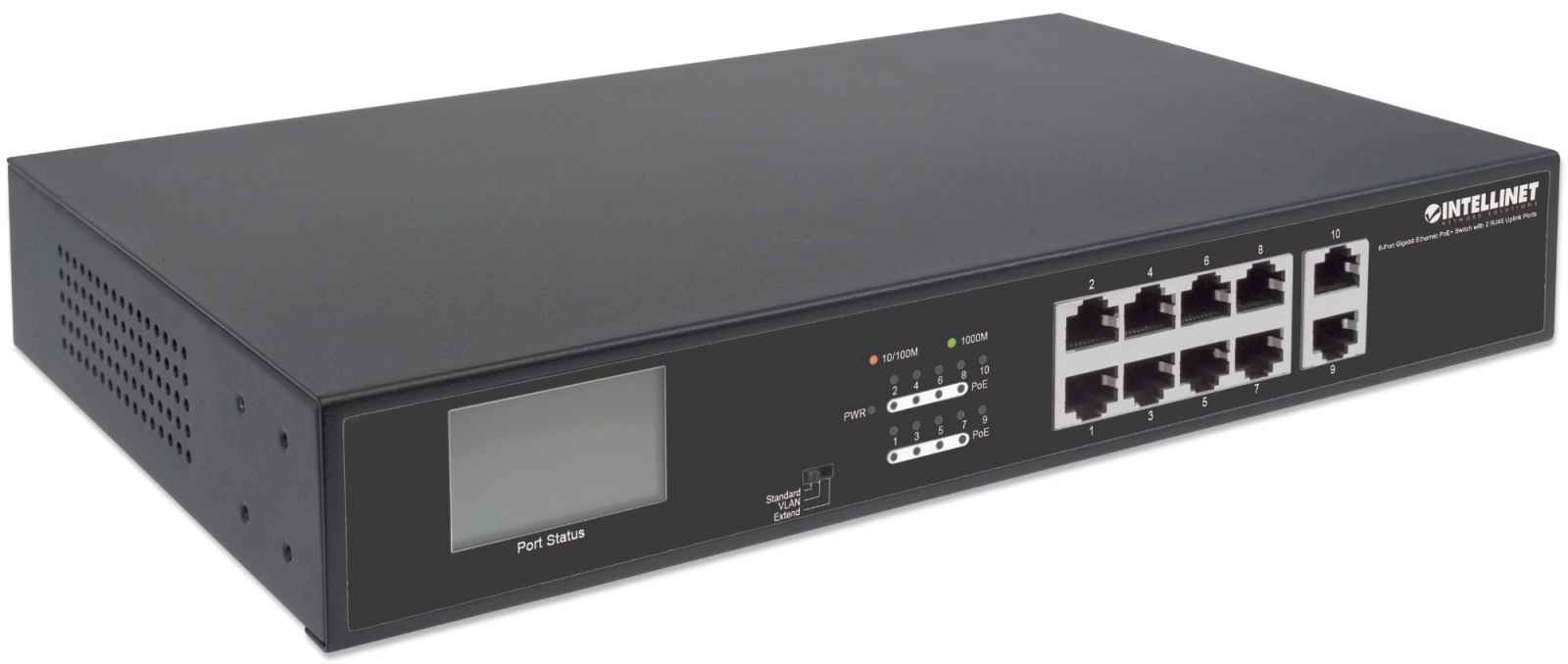 Intellinet 8-Port Gigabit Ethernet PoE+ Switch with 2 RJ45 Gigabit Uplink Ports and LCD Screen, LCD Display, IEEE 802.3at/af Power over Ethernet (PoE+/PoE) Comp – image 5