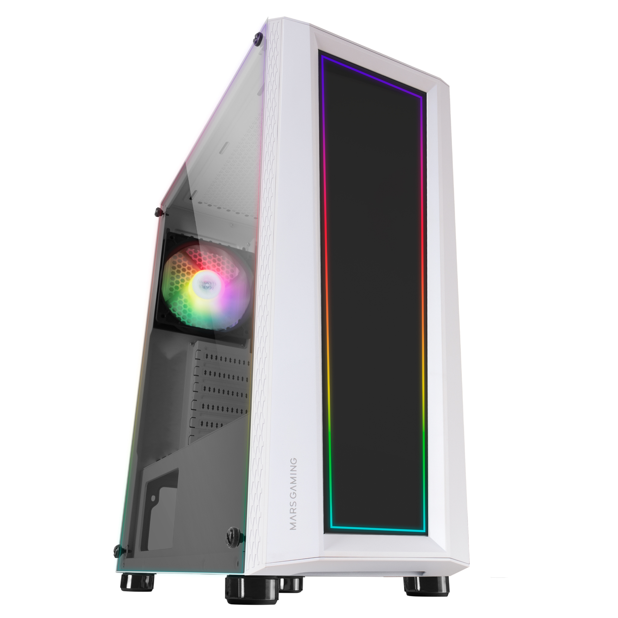 Mars Gaming MC-ART White ATX Gaming PC Case Double Drawable Tempered Glass ARGB 12 Modes – image 1