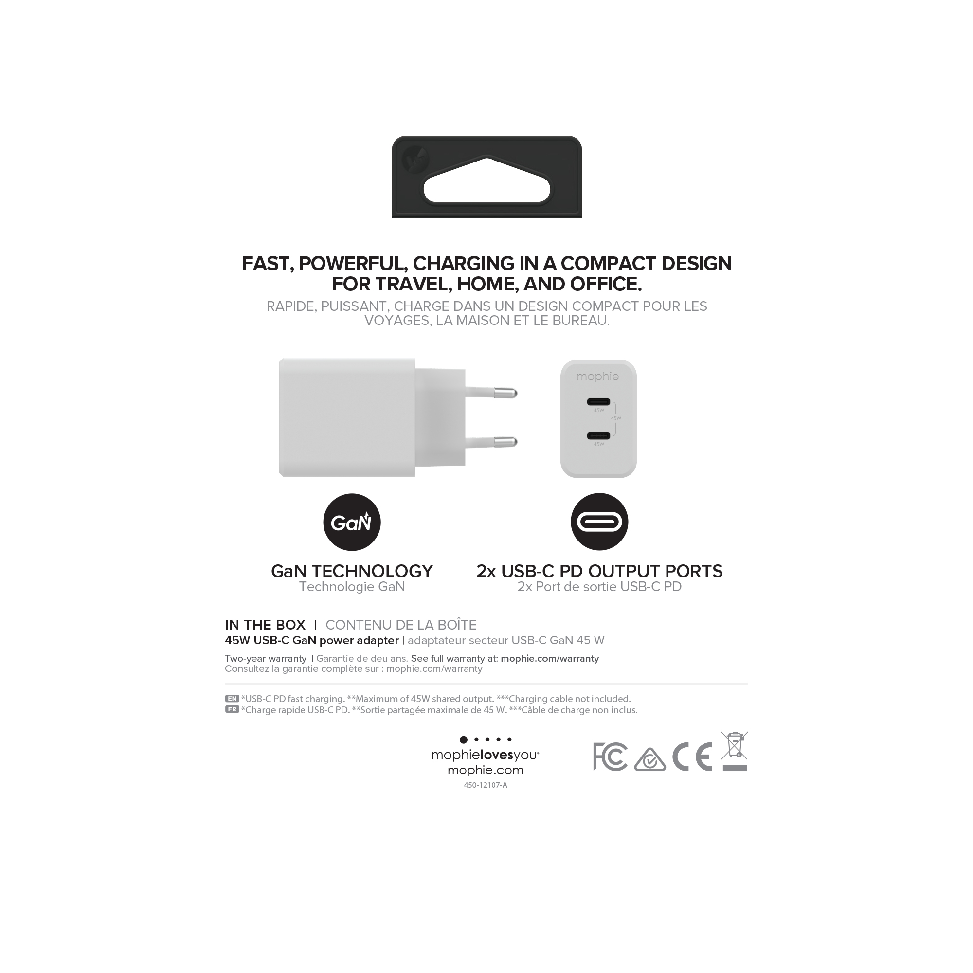 mophie Accessories Wall Adapter-USB-C-PD-DUAL-45W-GAN-White-EU(2xUSBC) – image 4