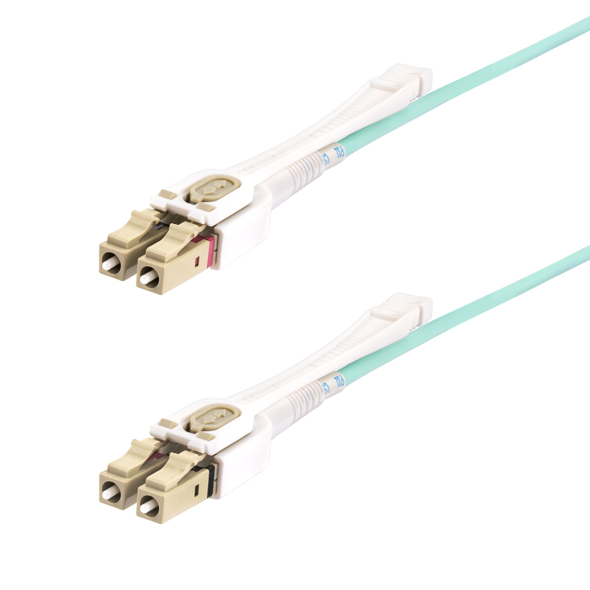 StarTech.com 3m (10ft) LC to LC (UPC) OM4 Multimode Fiber Optic Cable w/Push Pull Tabs, 50/125�m, 100G Networks, Bend Insensitive, Low Insertion Loss - LSZH Fiber Patch Cord (450FBLCLC3PP) - Patch cable - LC/UPC multi-mode (M) to LC/UPC multi-mode (M) - 3 m - 3 m - 2.9 mm - fibre optic - duplex - 50 / 125 micron - OM3/OM4 - halogen-free, molded, up to 100 Gbps data transfer rate - aqua