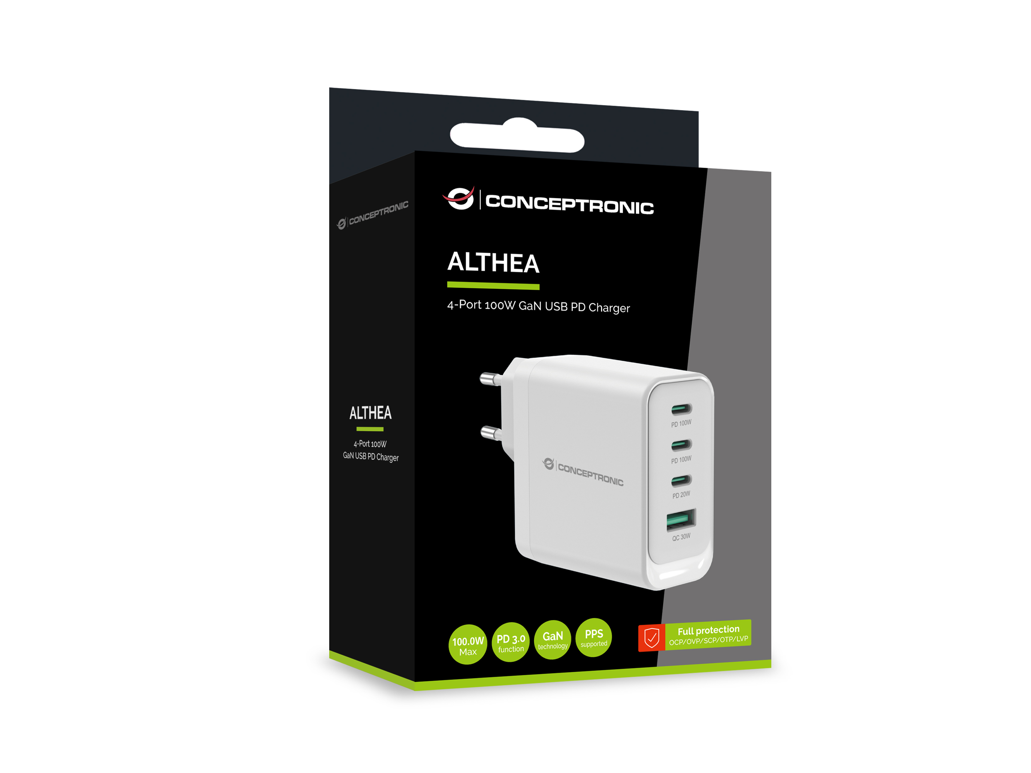 CONCEPTRONIC Ladegerät 4Port GaN 3xUSB-C/1xA100WPD3.0/PPS ws