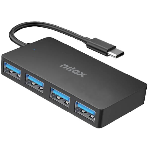 Nilox NXHUBUSC04 interface hub USB 3.2 Gen 1 (3.1 Gen 1) Type-A 5000 Mbit/s Black