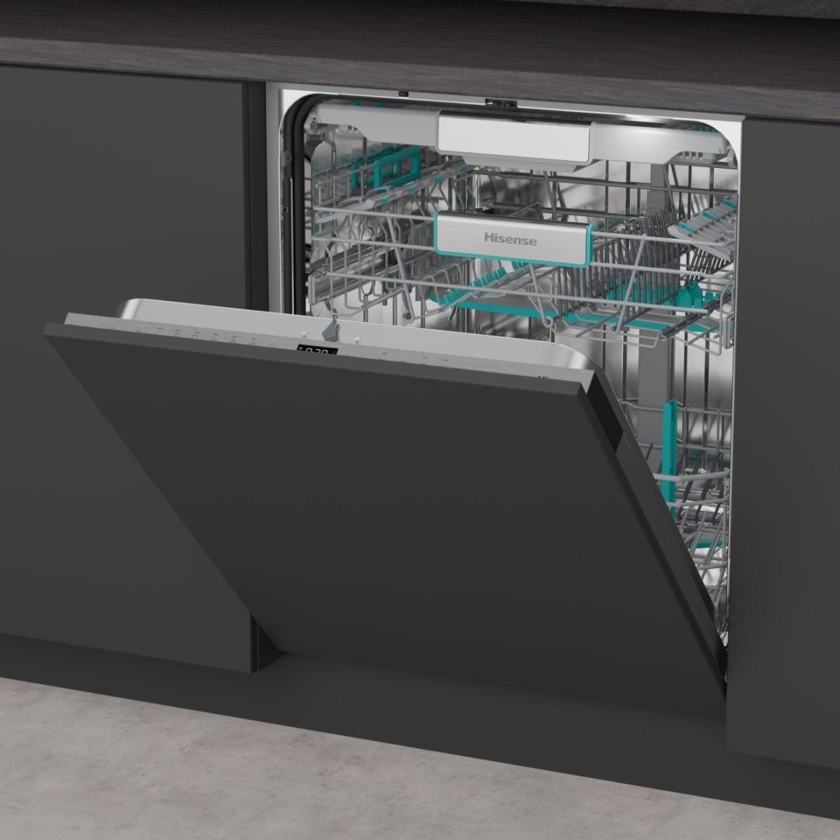 Hisense Fully integrated dishwasher with 16 place settings and sliding door for a seamless fit. AutoDose ensures correct detergent use, Auto Dry delivers ready – image 2